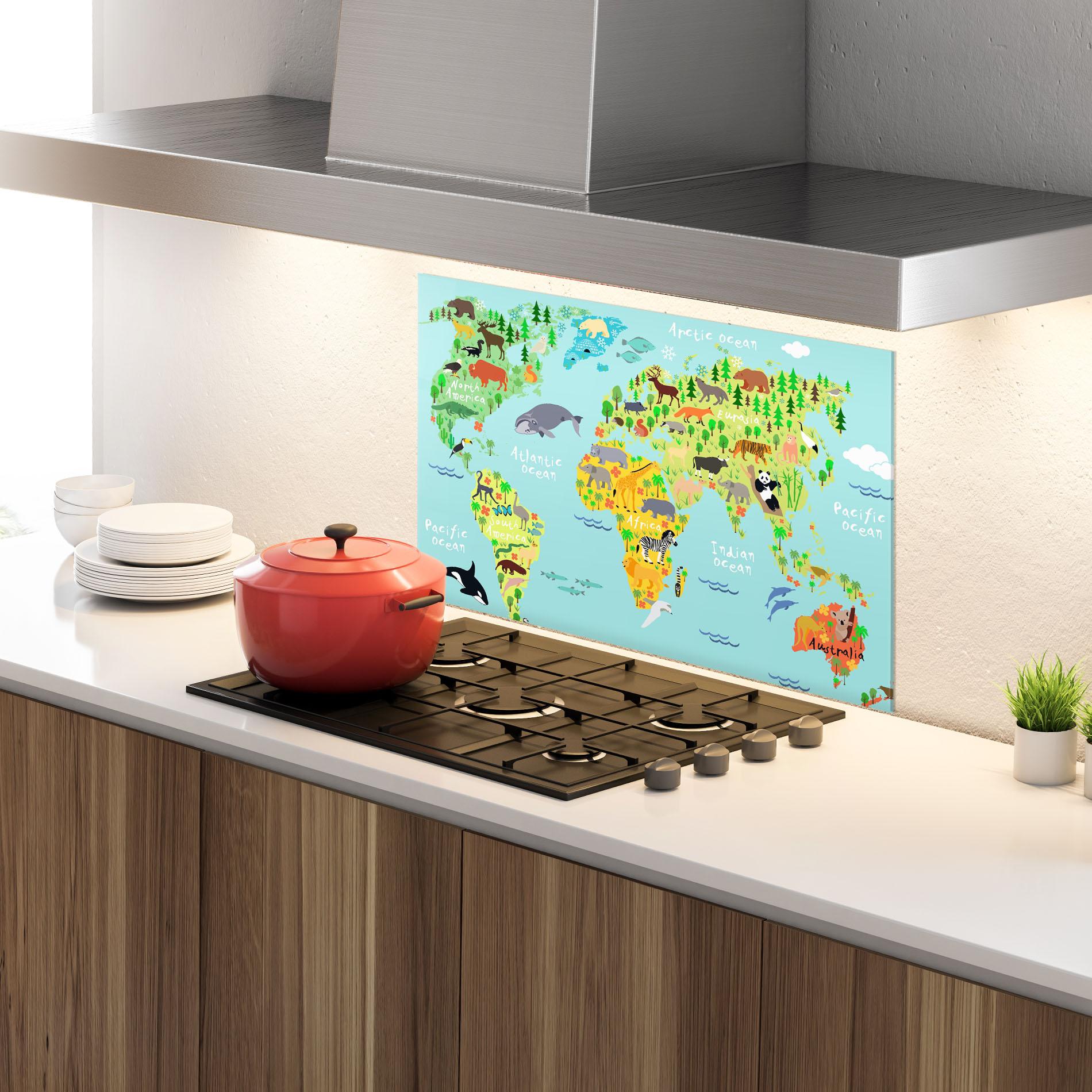 Konyhai üveg hátfal Animal World Map mockup 4
