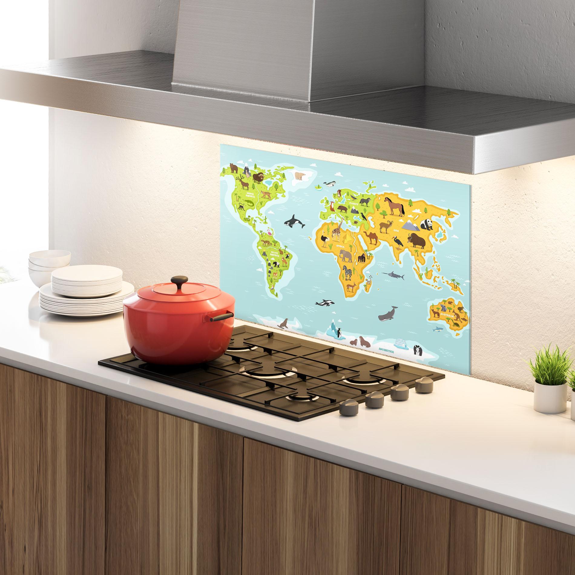 Konyhai üveg hátfal Animals World Map mockup 4