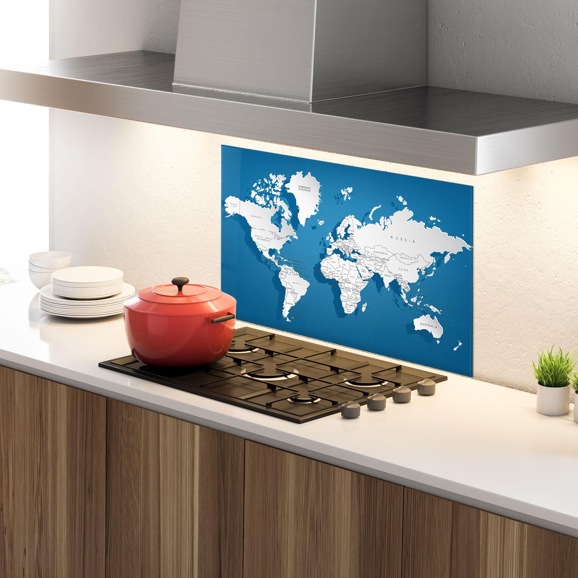 Konyhai üveg hátfal Blue White Map mockup 4