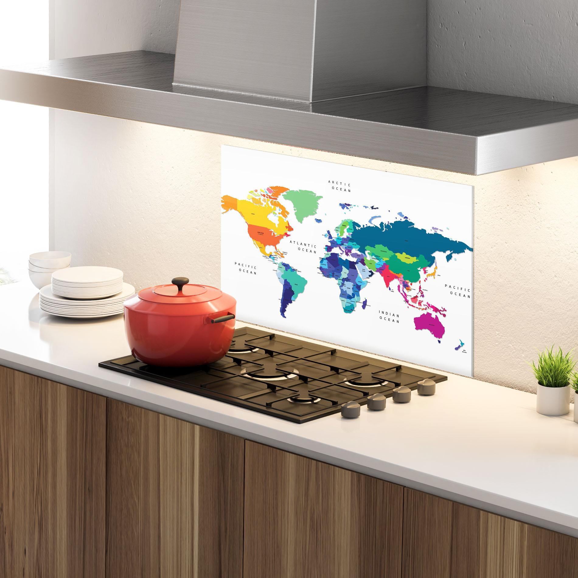 Konyhai üveg hátfal Colored Continents Map mockup 4