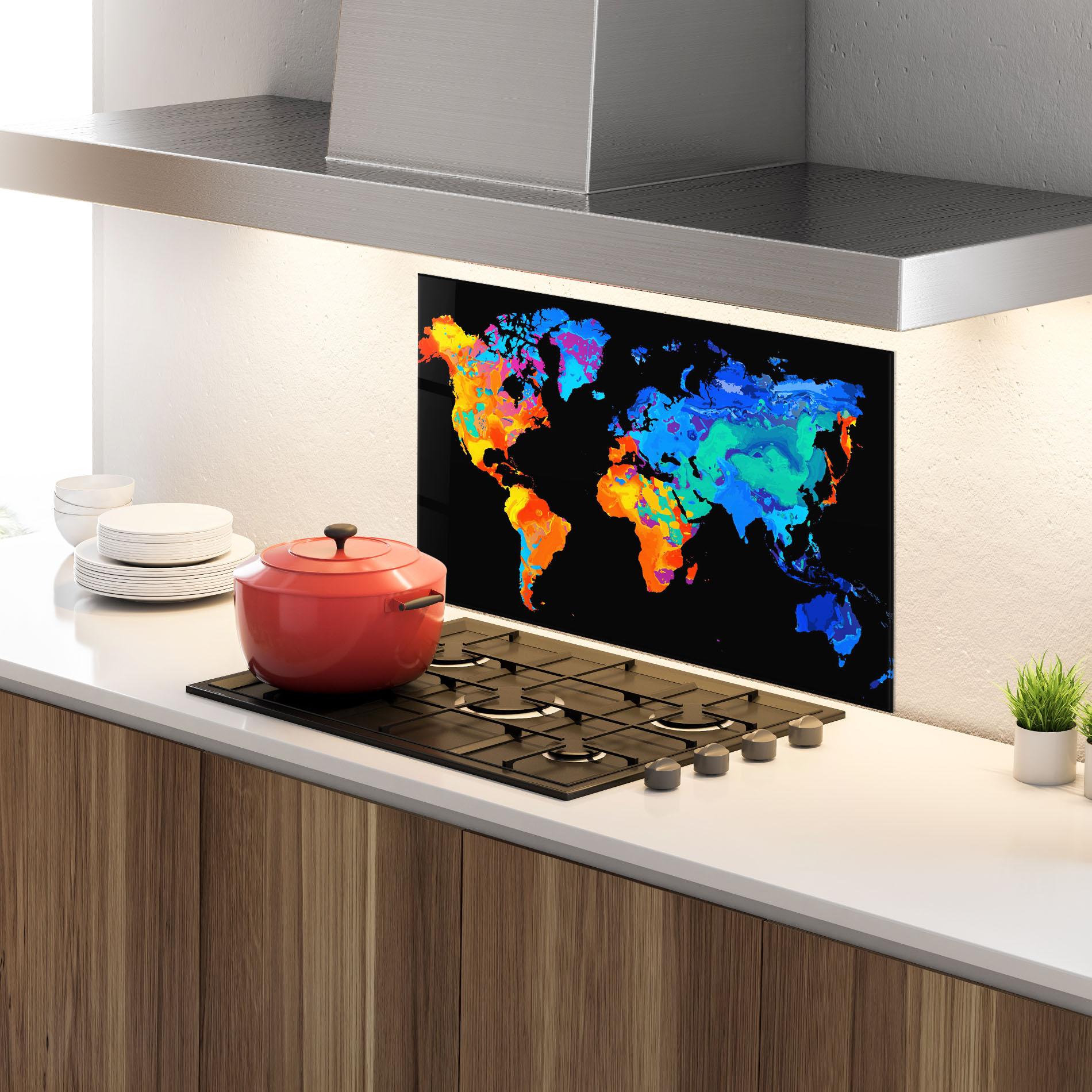 Konyhai üveg hátfal Orange Blue World mockup 4