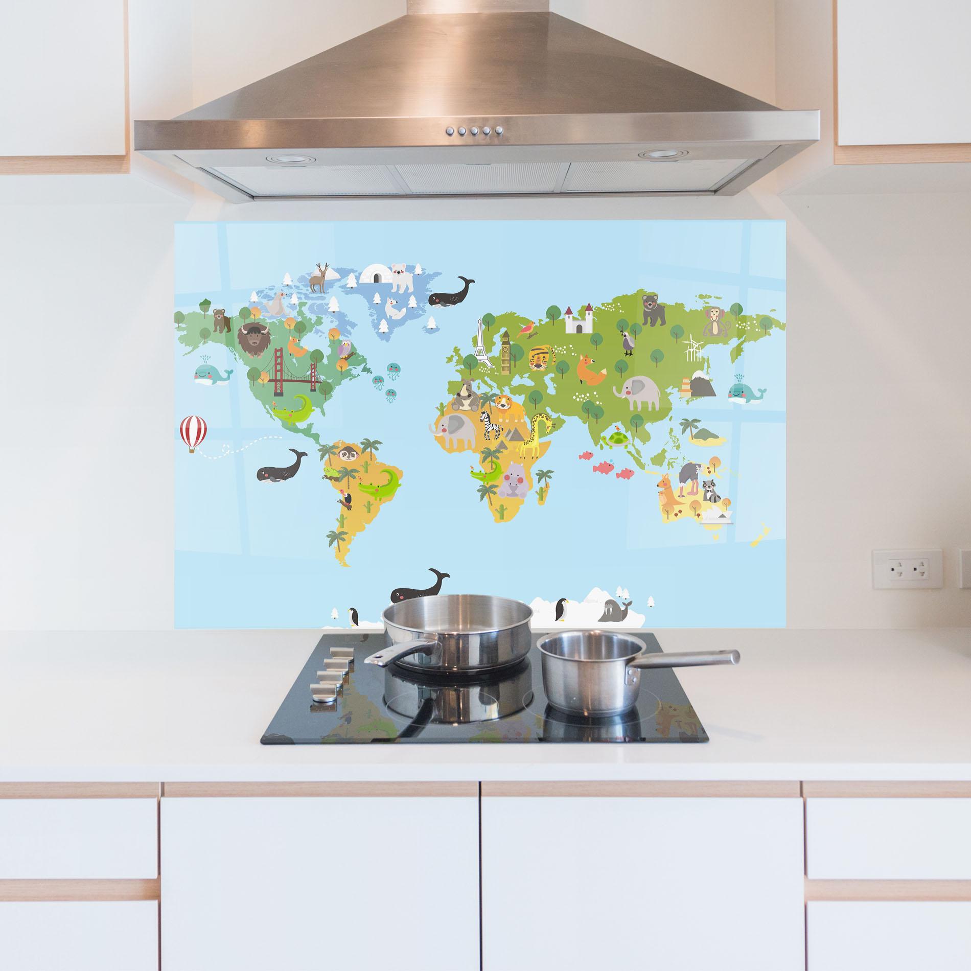 Konyhai üveg hátfal Animals Cute Map mockup 5