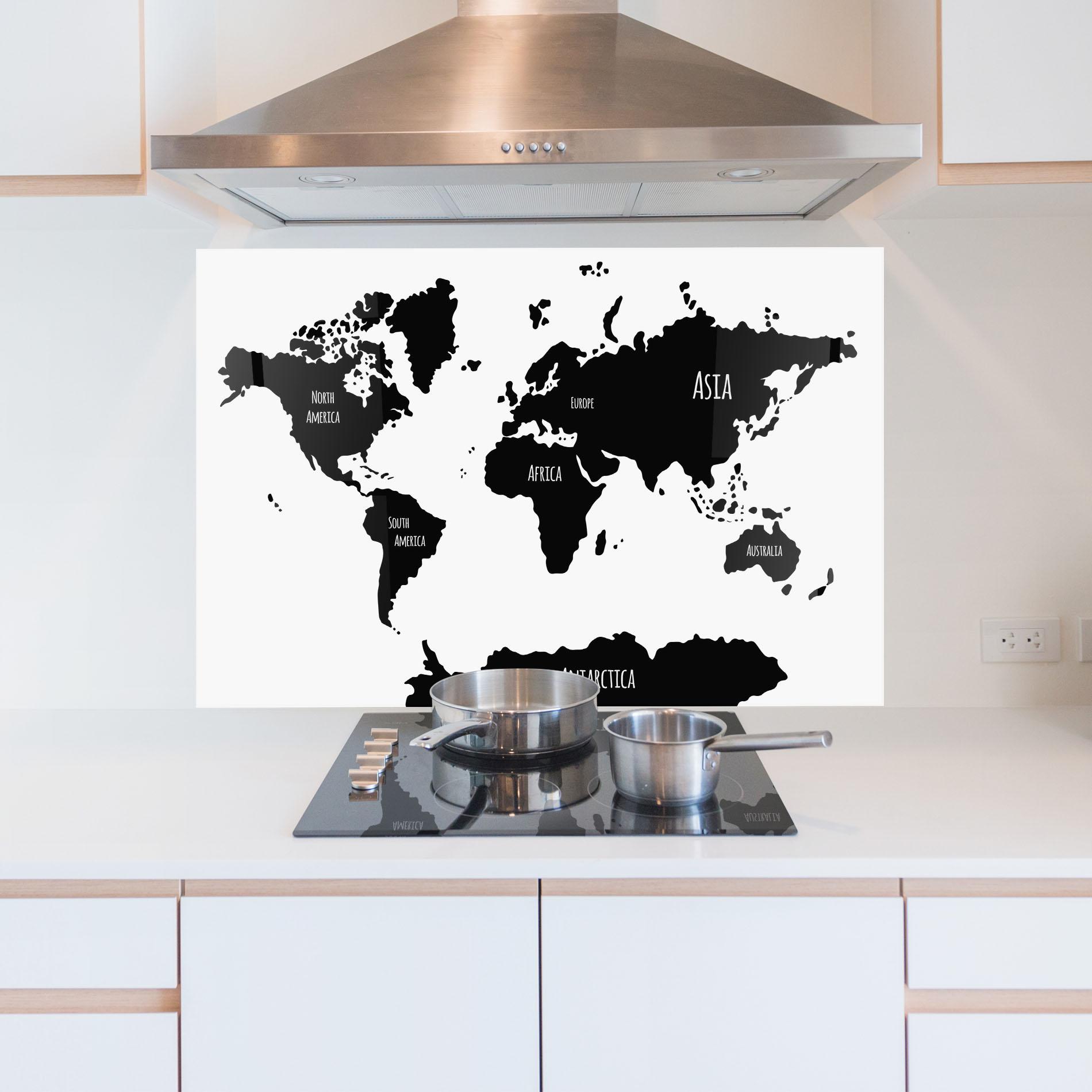 Konyhai üveg hátfal Black Map World mockup 5