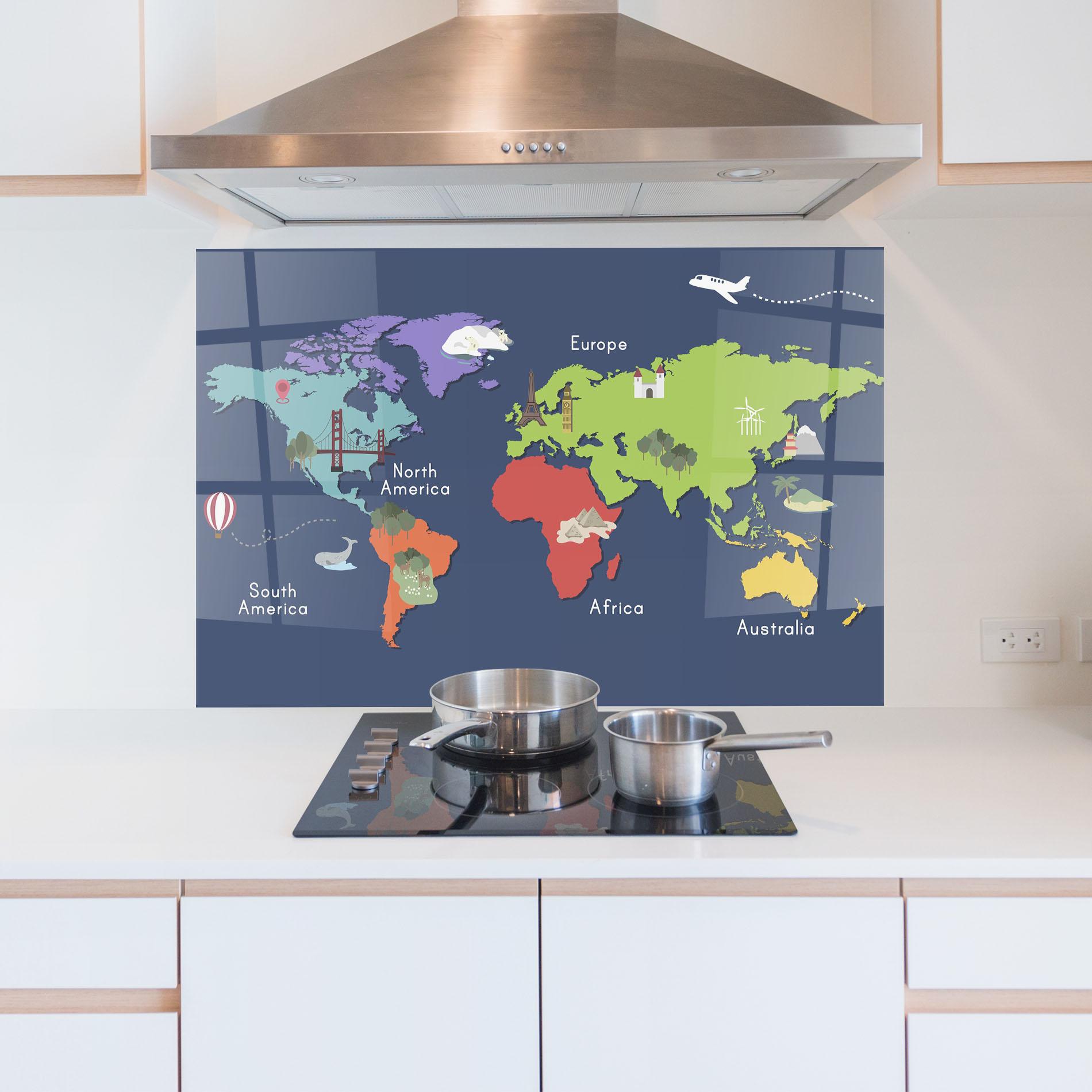 Konyhai üveg hátfal Blue Map World mockup 5