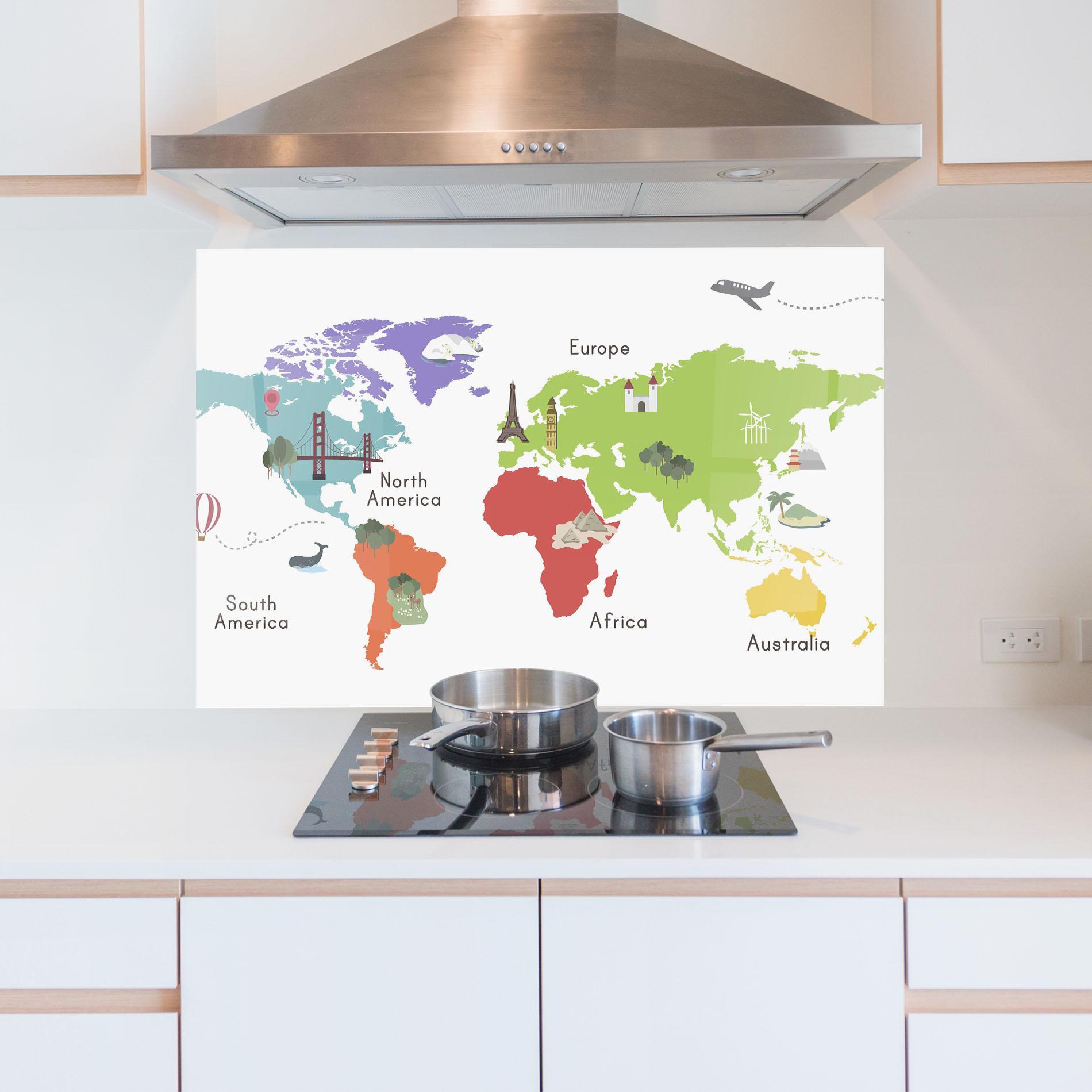 Konyhai üveg hátfal Colored World Map mockup 5