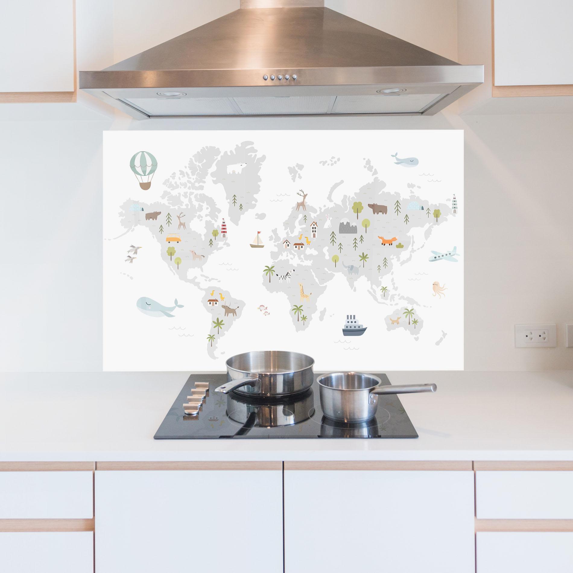 Konyhai üveg hátfal Pretty Grey Map mockup 5