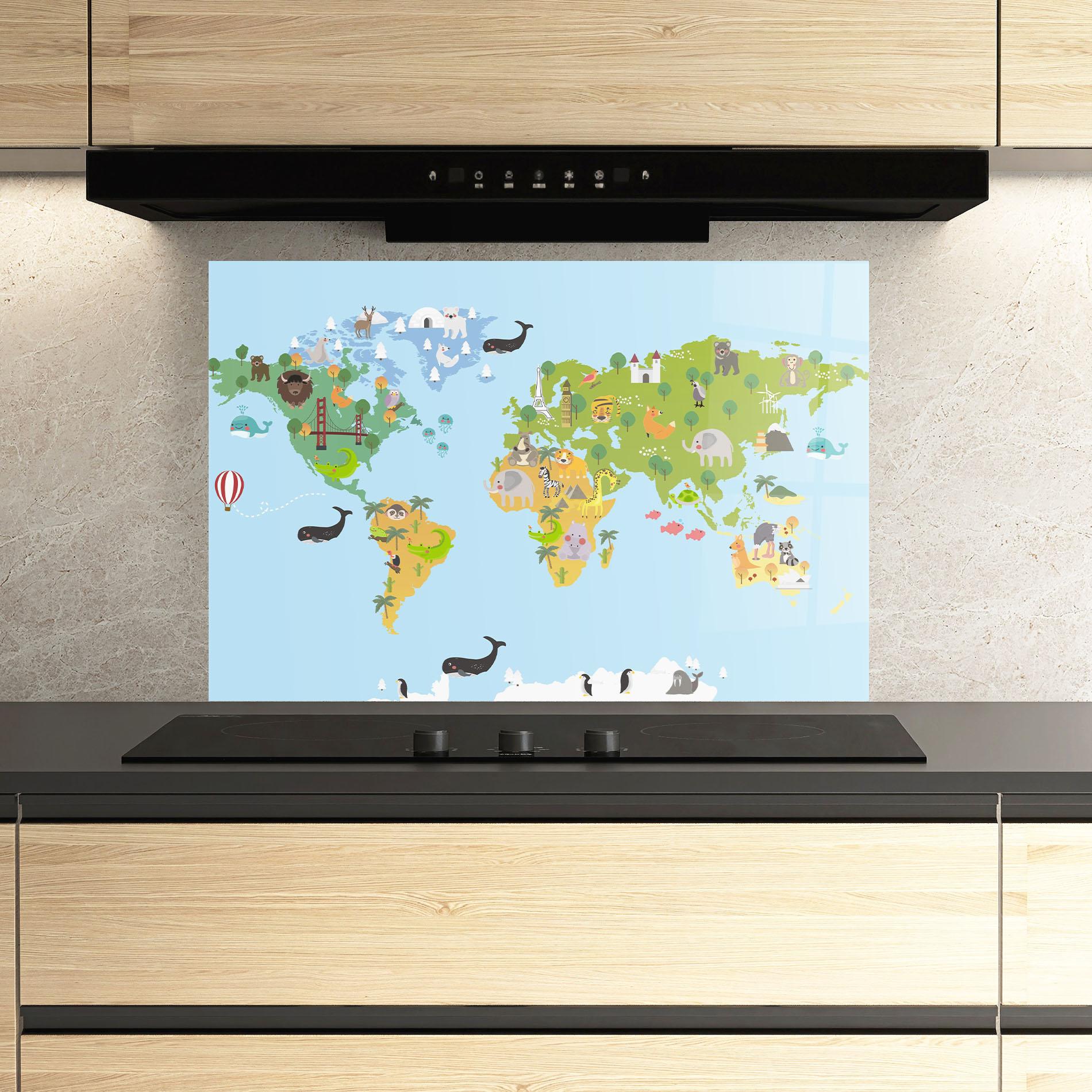 Konyhai üveg hátfal Animals Cute Map mockup 3