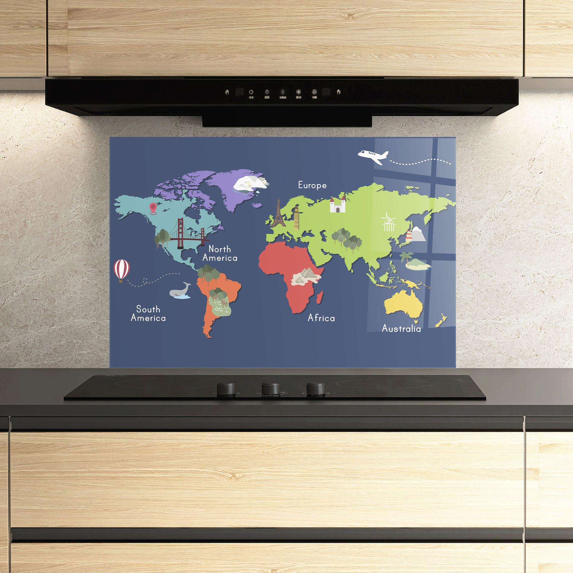 Konyhai üveg hátfal Blue Map World mockup 3