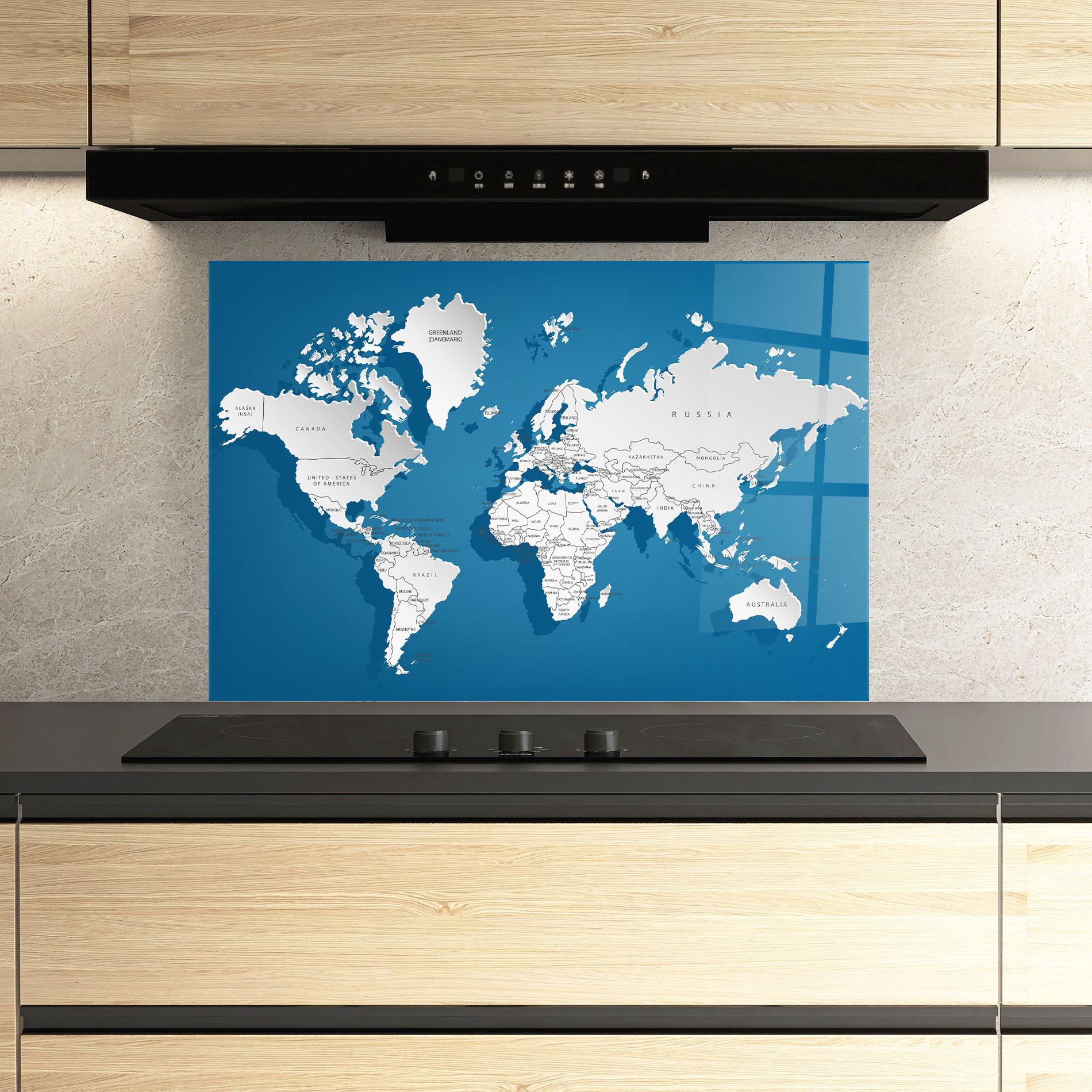 Konyhai üveg hátfal Blue White Map mockup 3