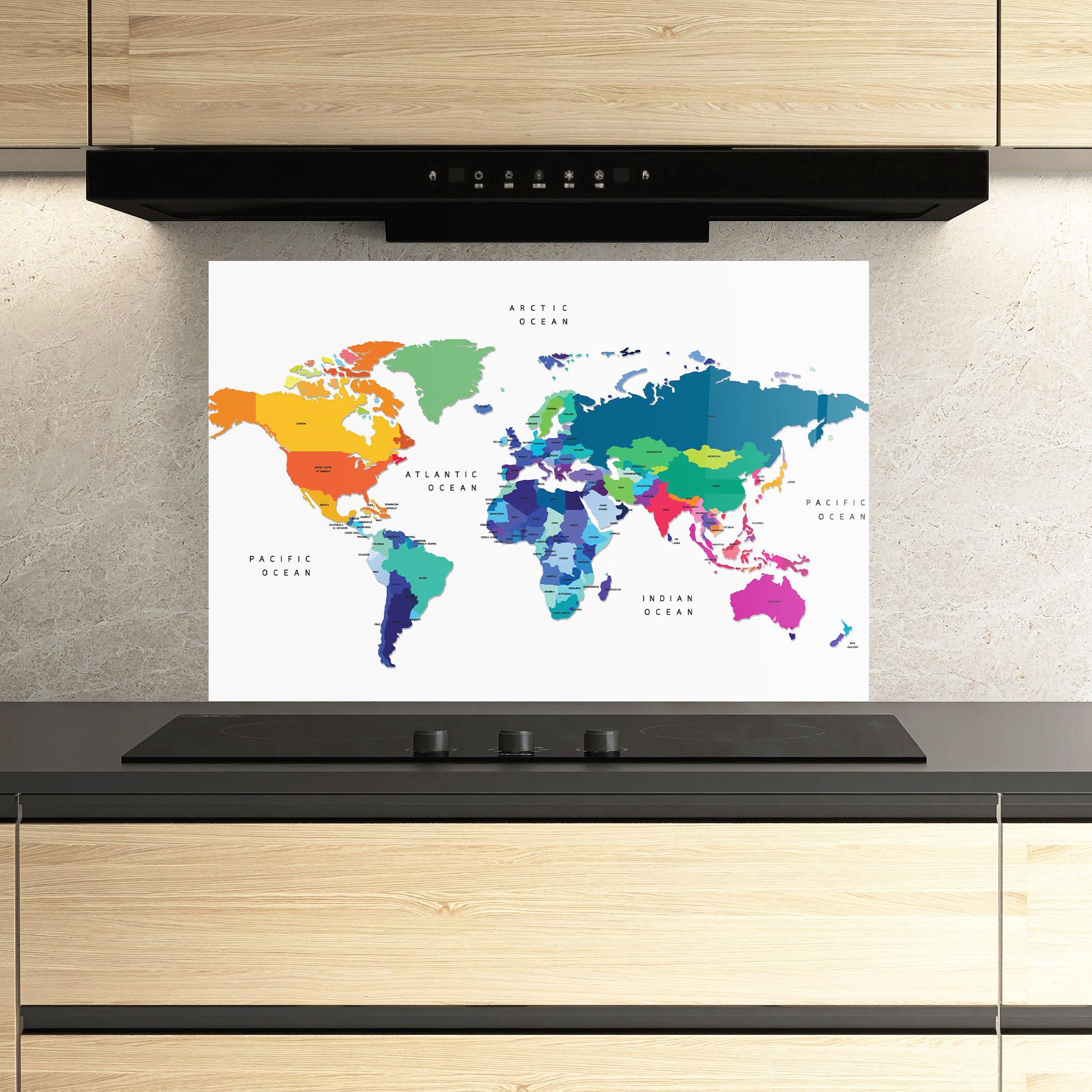 Konyhai üveg hátfal Colored Continents Map mockup 3