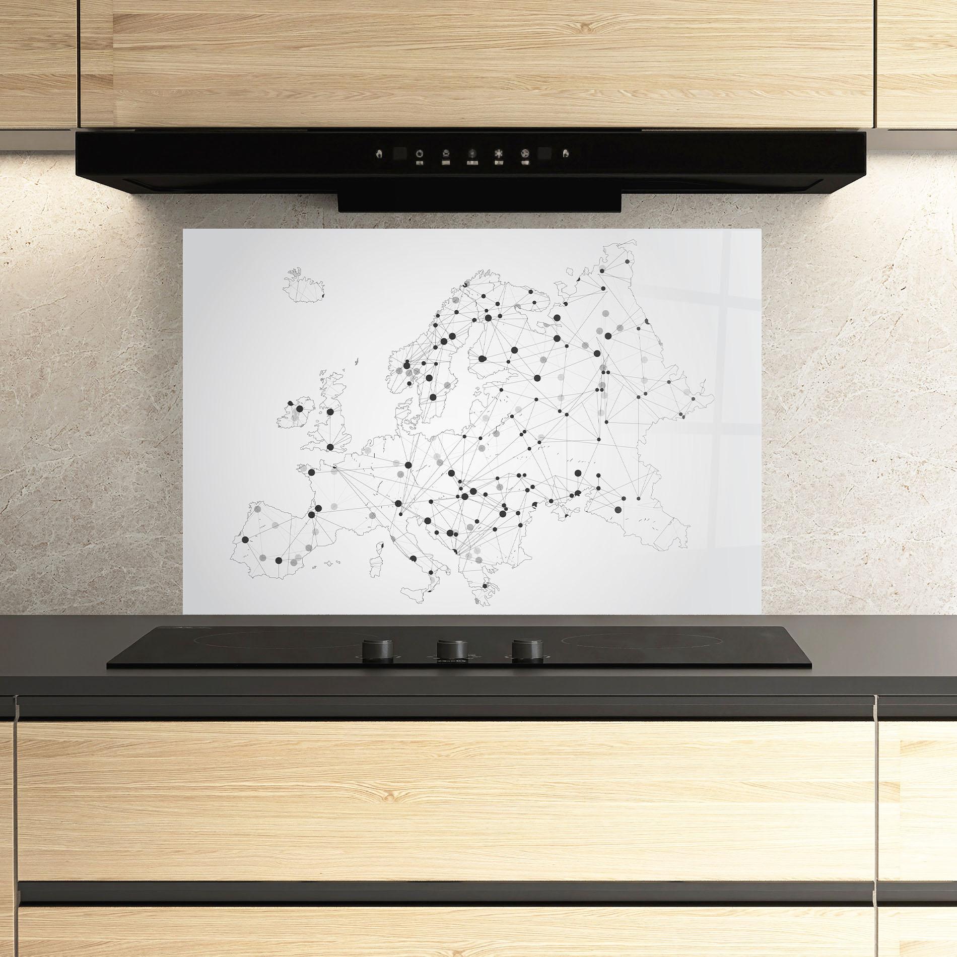 Konyhai üveg hátfal Europe Line Map mockup 3