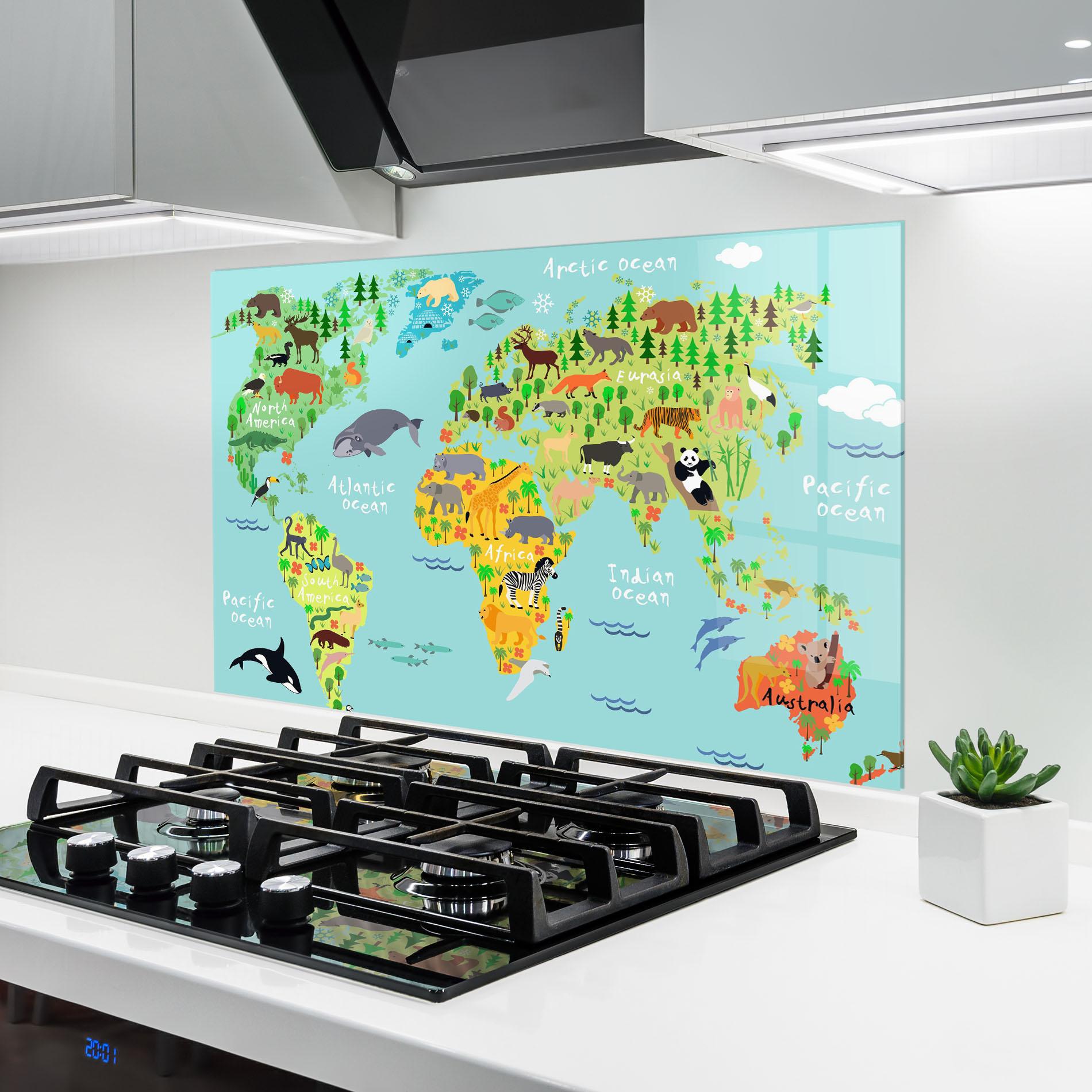 Konyhai üveg hátfal Animal World Map mockup 6