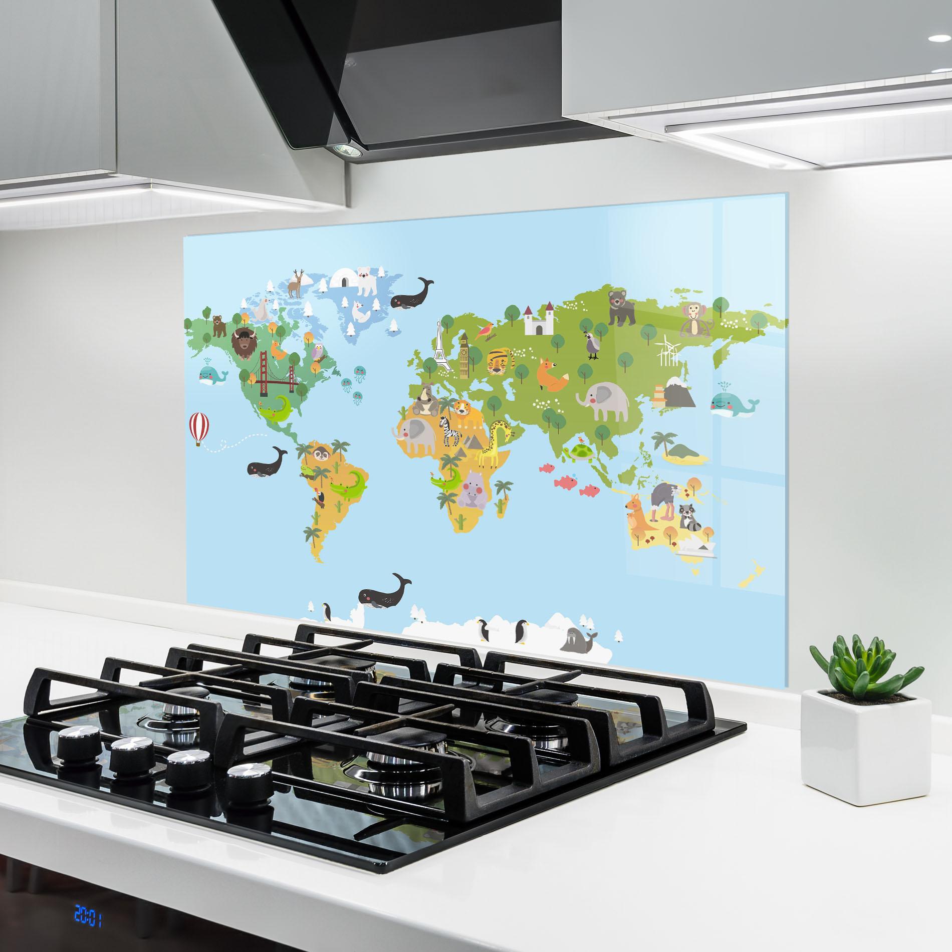 Konyhai üveg hátfal Animals Cute Map mockup 6