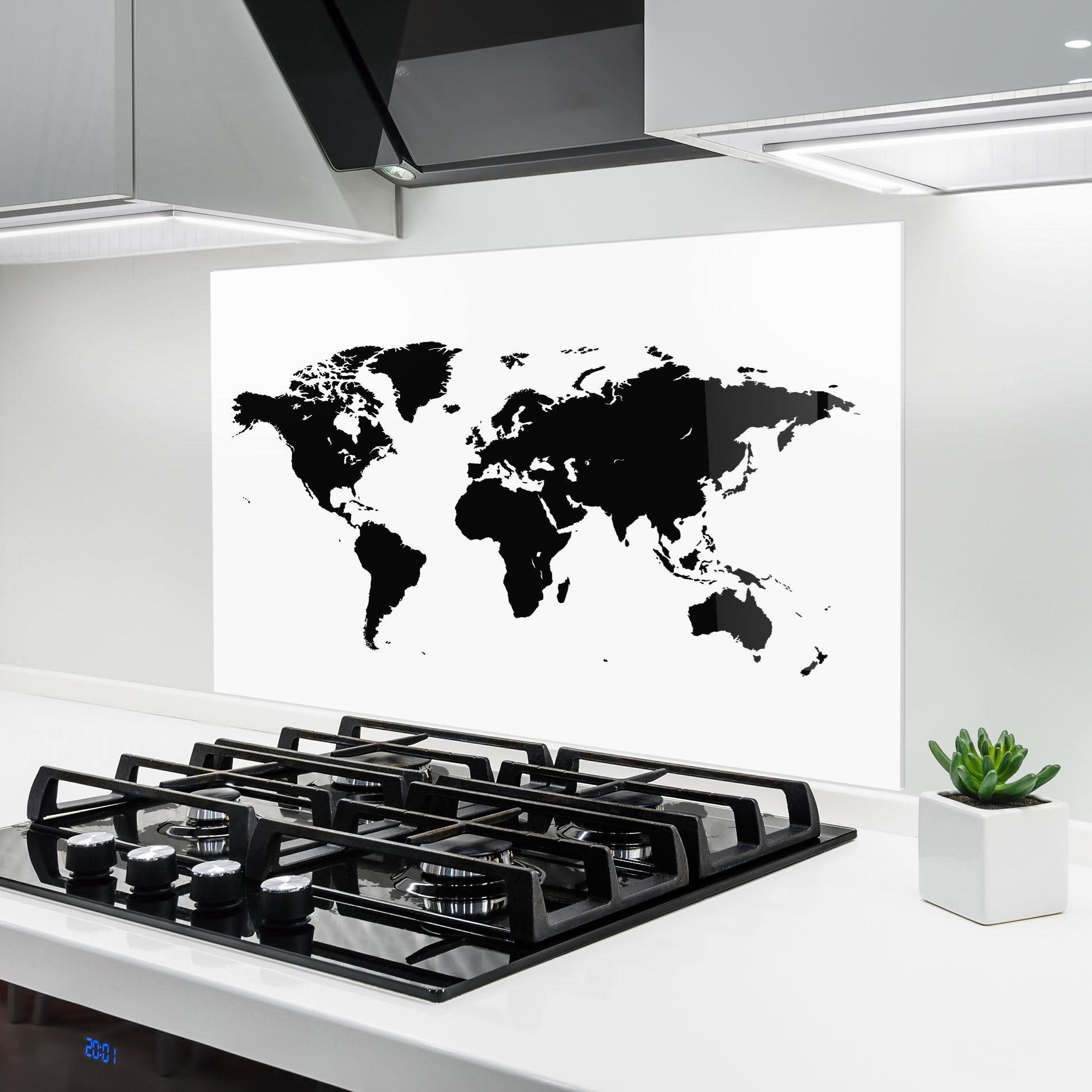 Konyhai üveg hátfal Black World Map mockup 6