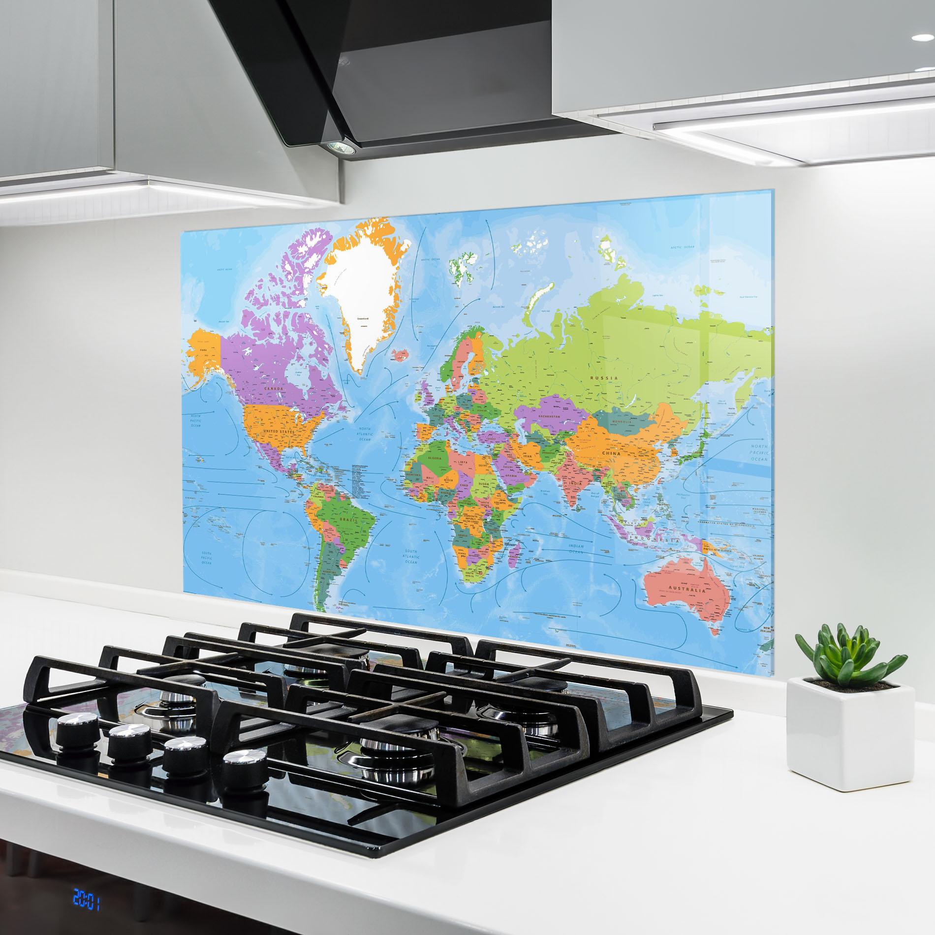 Konyhai üveg hátfal Color World Map mockup 6
