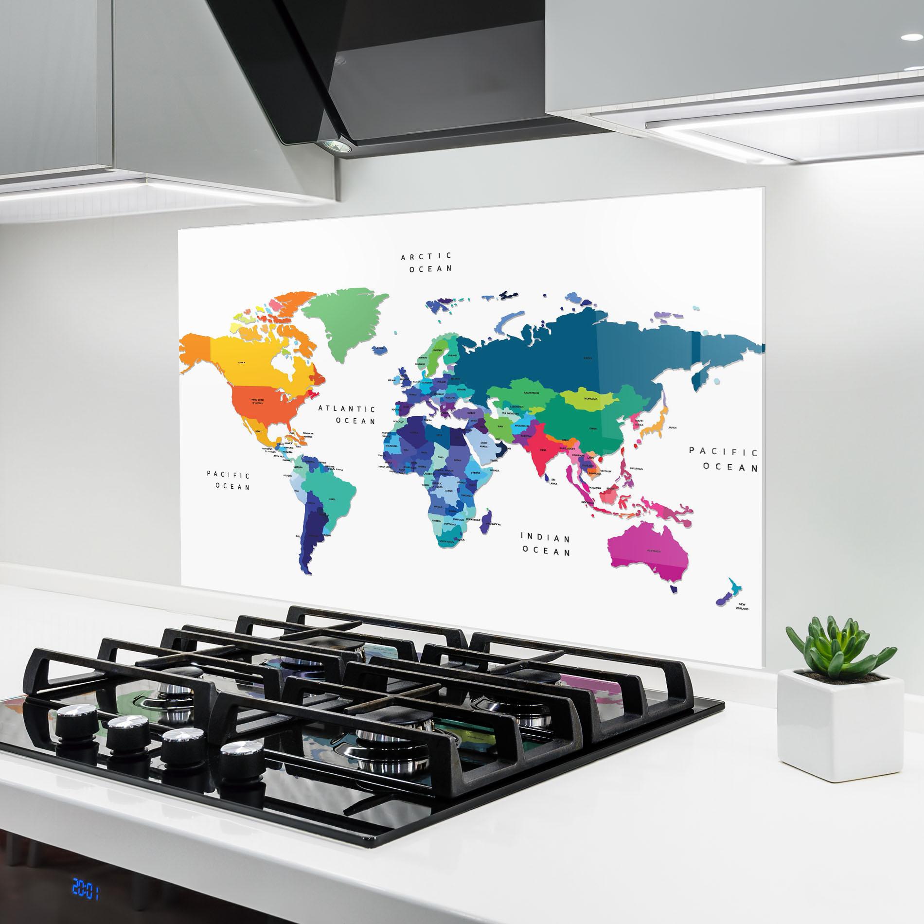 Konyhai üveg hátfal Colored Continents Map mockup 6