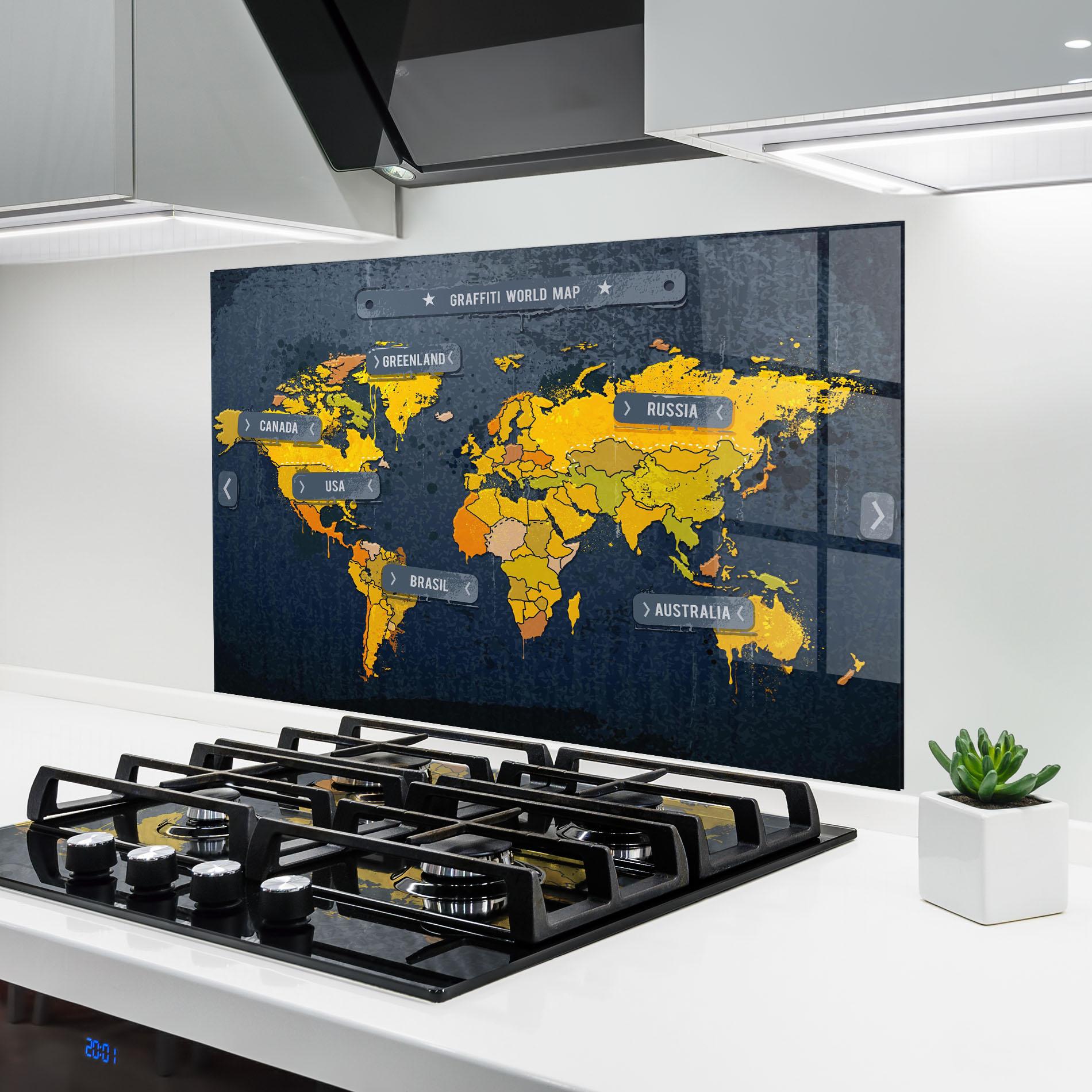 Konyhai üveg hátfal Graffiti World Map mockup 6