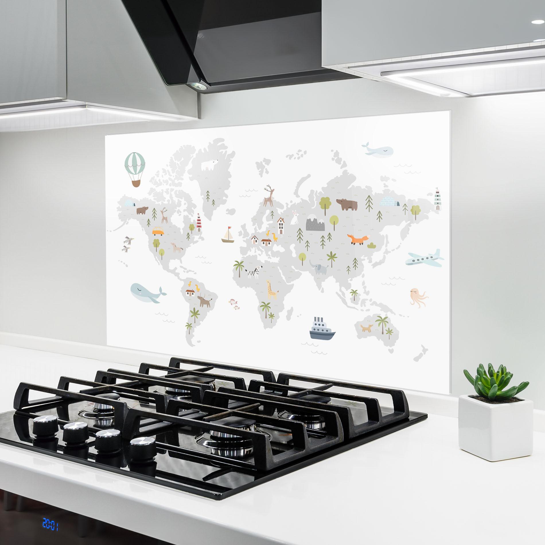 Konyhai üveg hátfal Pretty Grey Map mockup 6