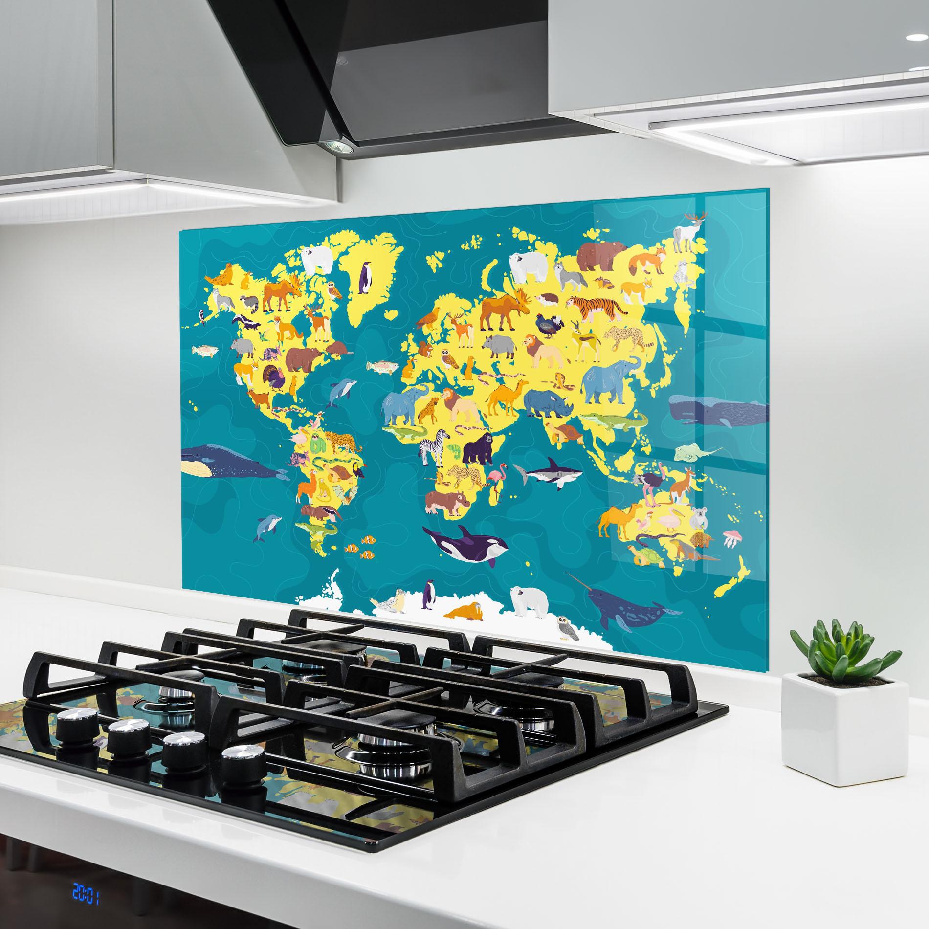 Konyhai üveg hátfal Whale World Map mockup 6