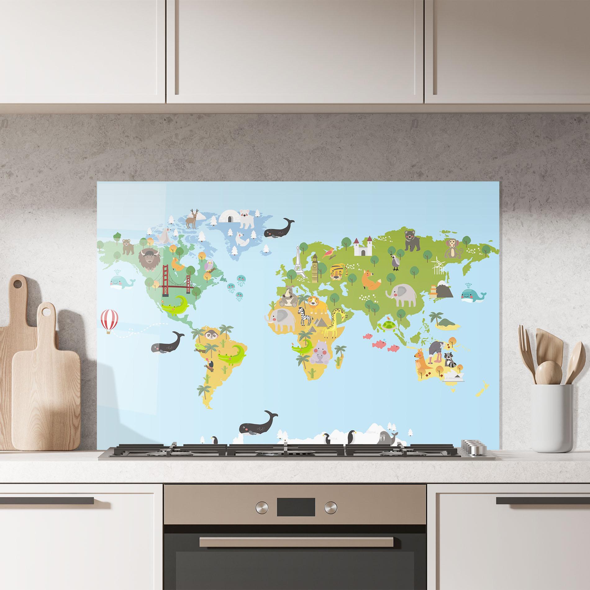 Konyhai üveg hátfal Animals Cute Map mockup 7