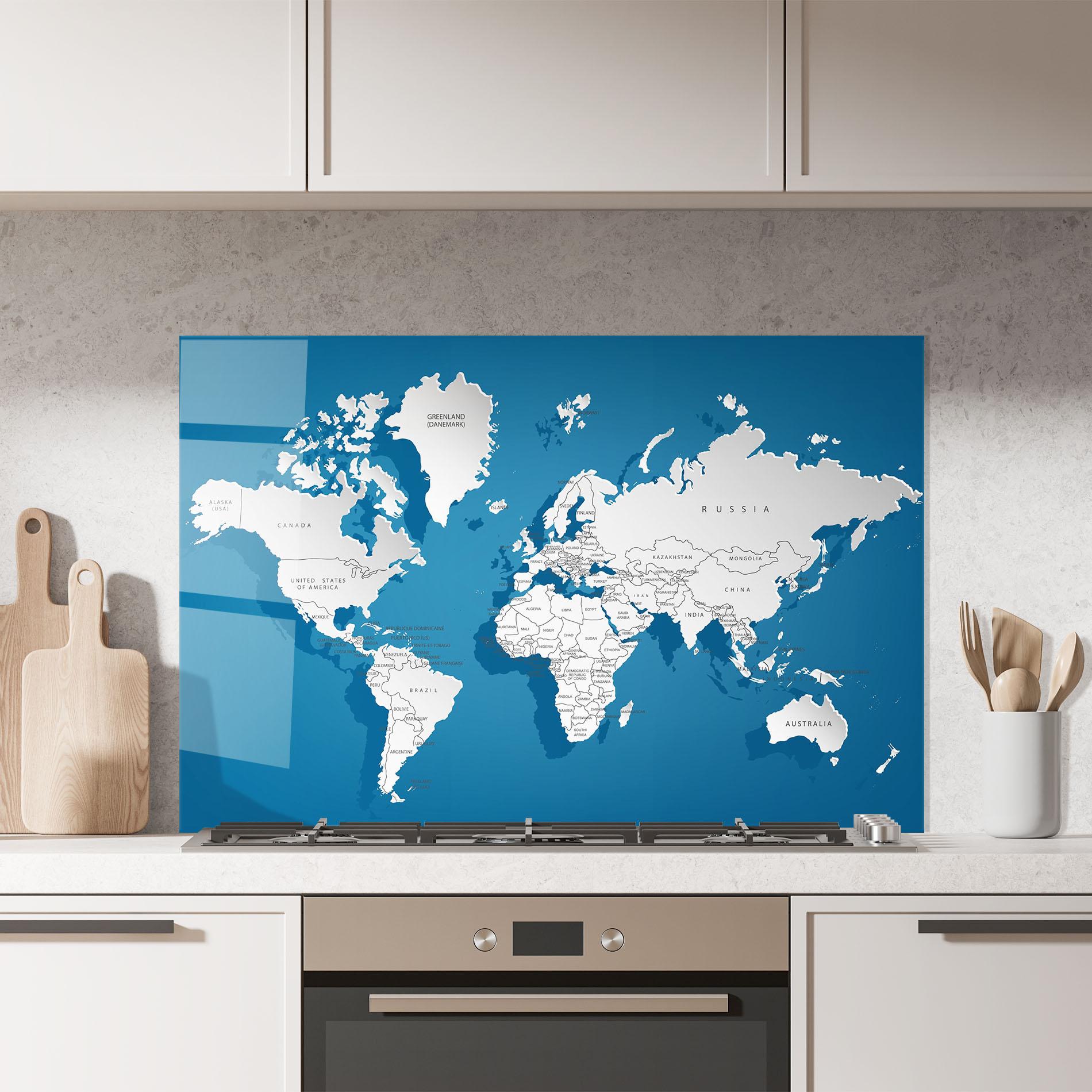 Konyhai üveg hátfal Blue White Map mockup 7