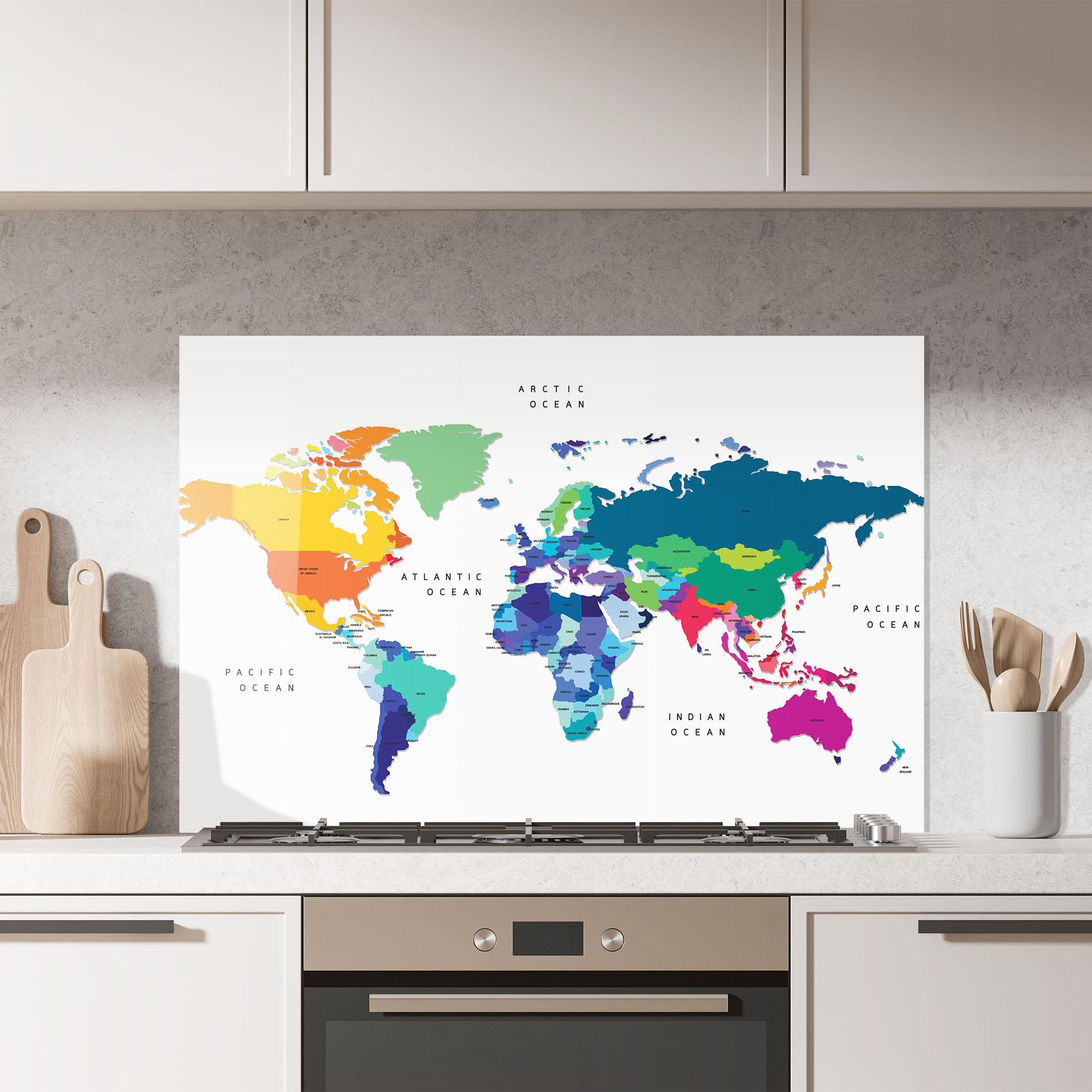 Konyhai üveg hátfal Colored Continents Map mockup 7