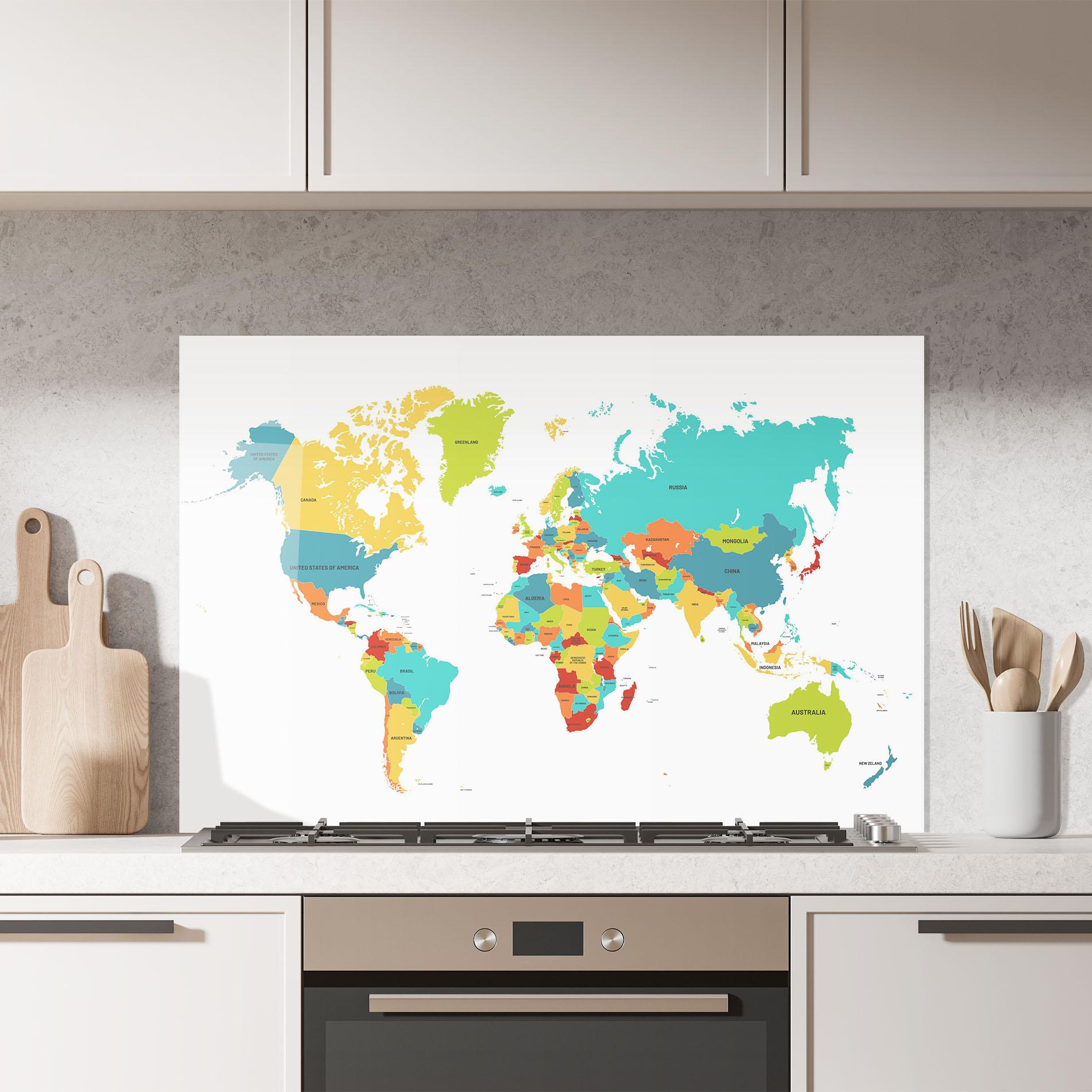 Konyhai üveg hátfal Colorful World Map mockup 7