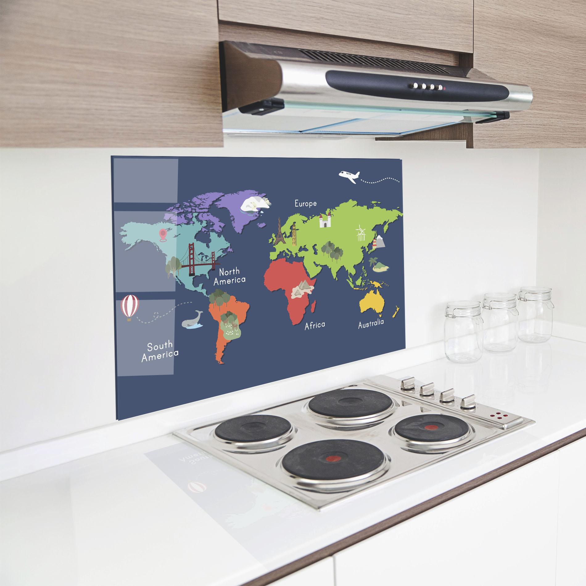 Konyhai üveg hátfal Blue Map World mockup 8