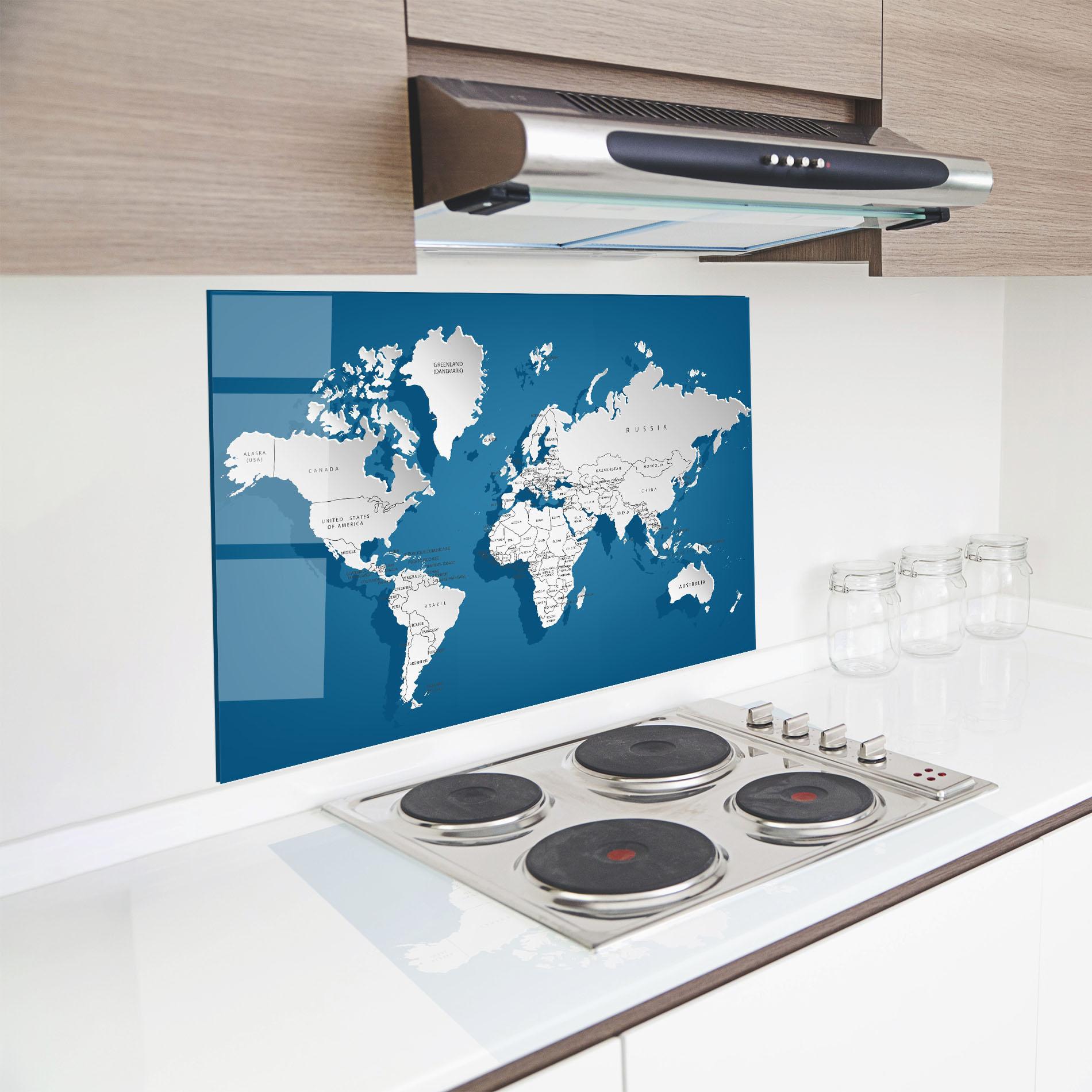 Konyhai üveg hátfal Blue White Map mockup 8