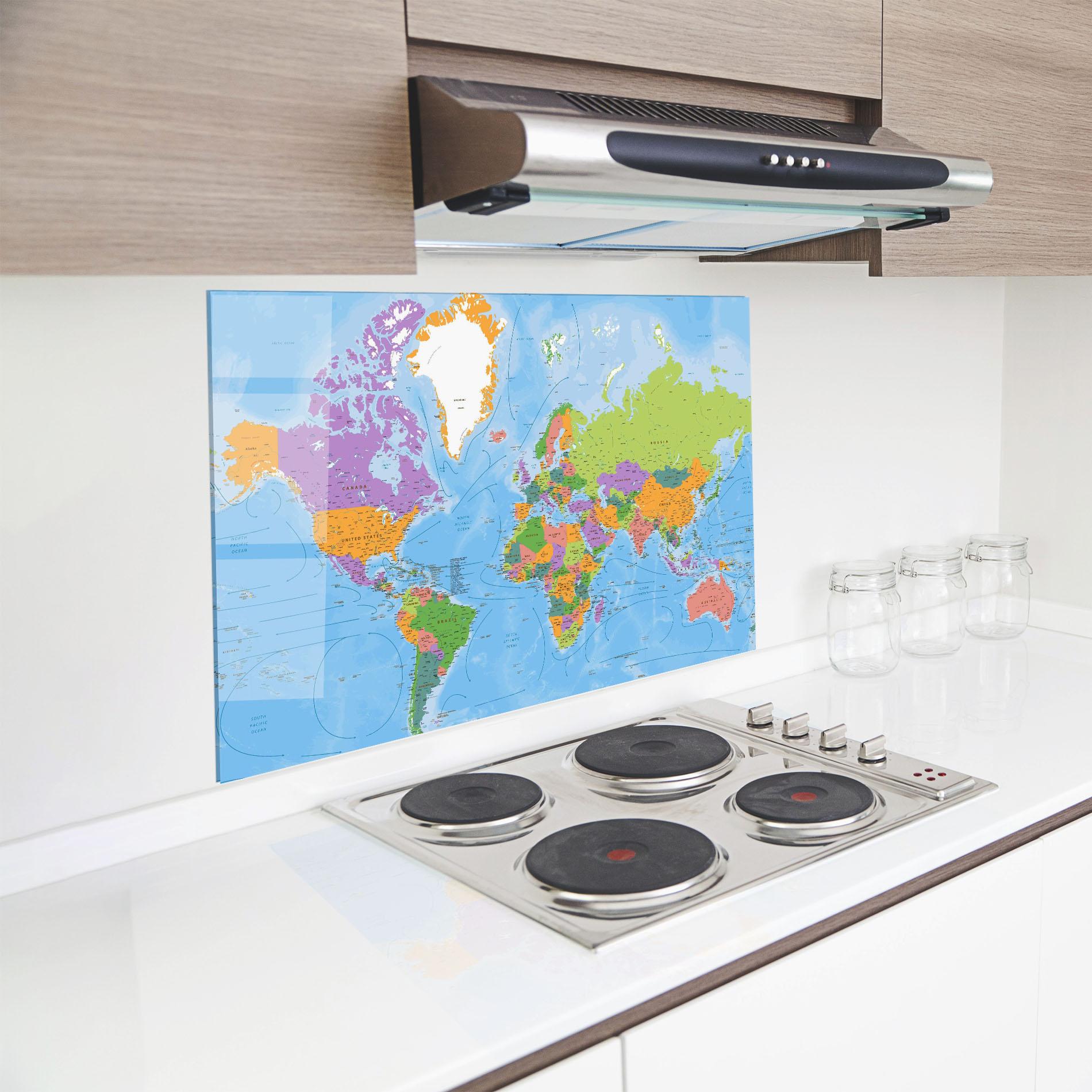 Konyhai üveg hátfal Color World Map mockup 8