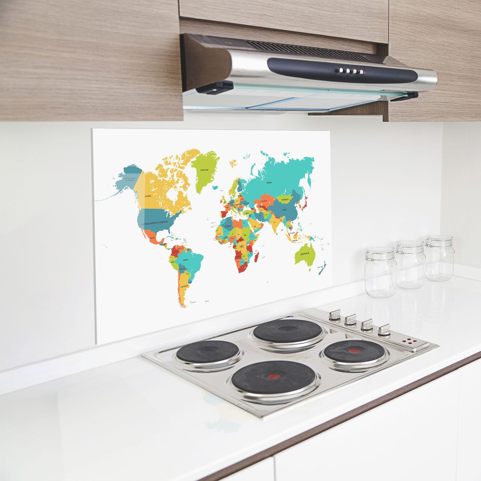 Konyhai üveg hátfal Colorful World Map mockup 8