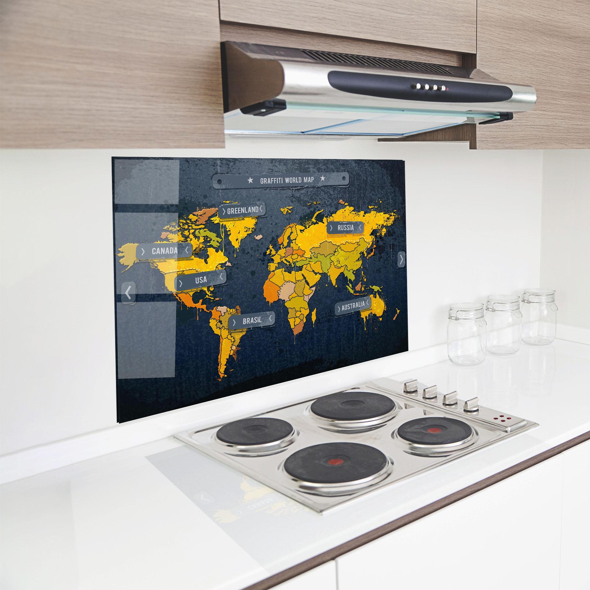 Konyhai üveg hátfal Graffiti World Map mockup 8