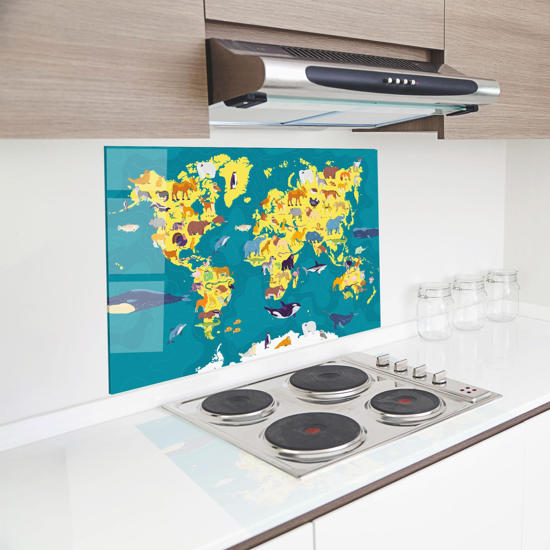 Konyhai üveg hátfal Whale World Map mockup 8