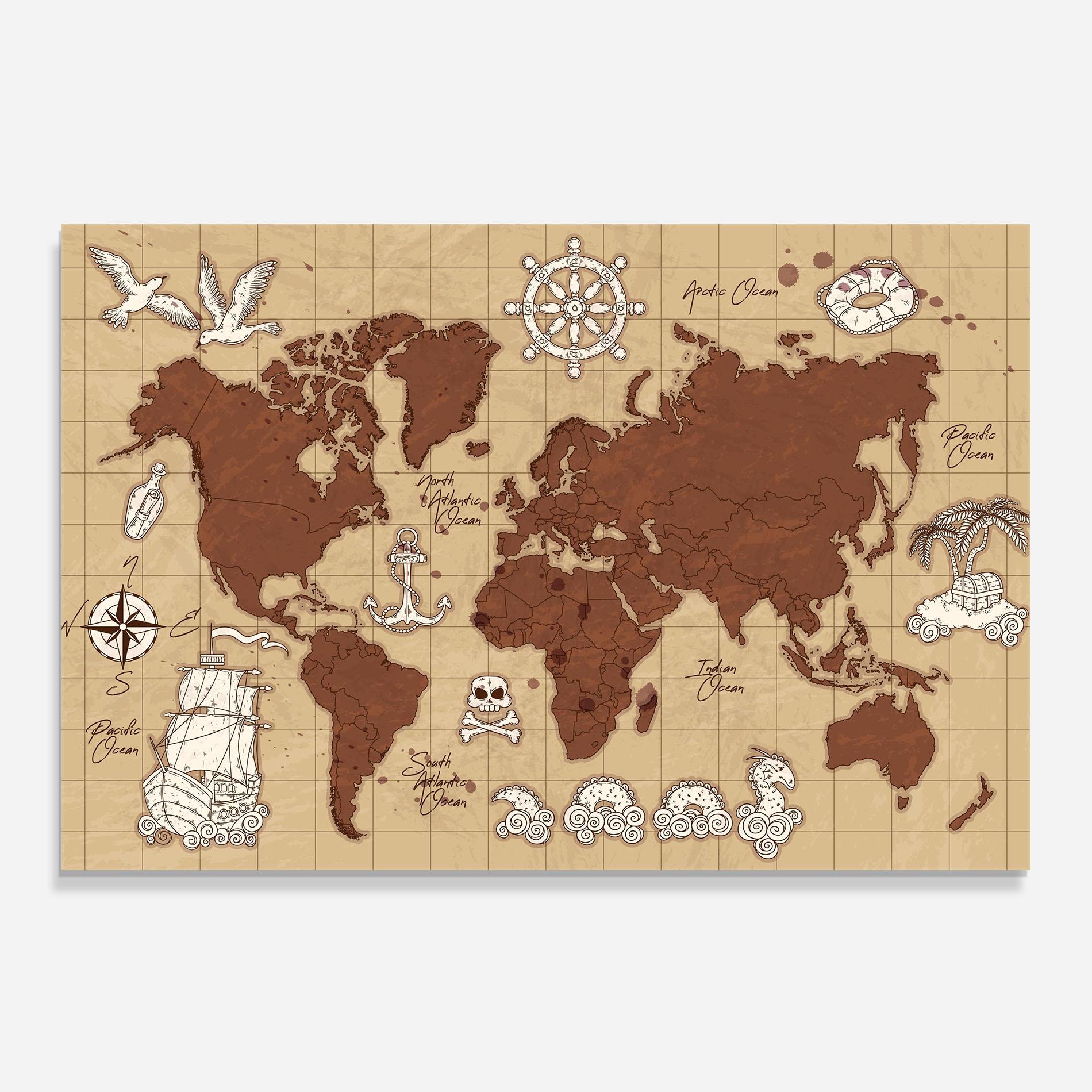 Konyhai üveg hátfal Old Pirate Map mockup 0