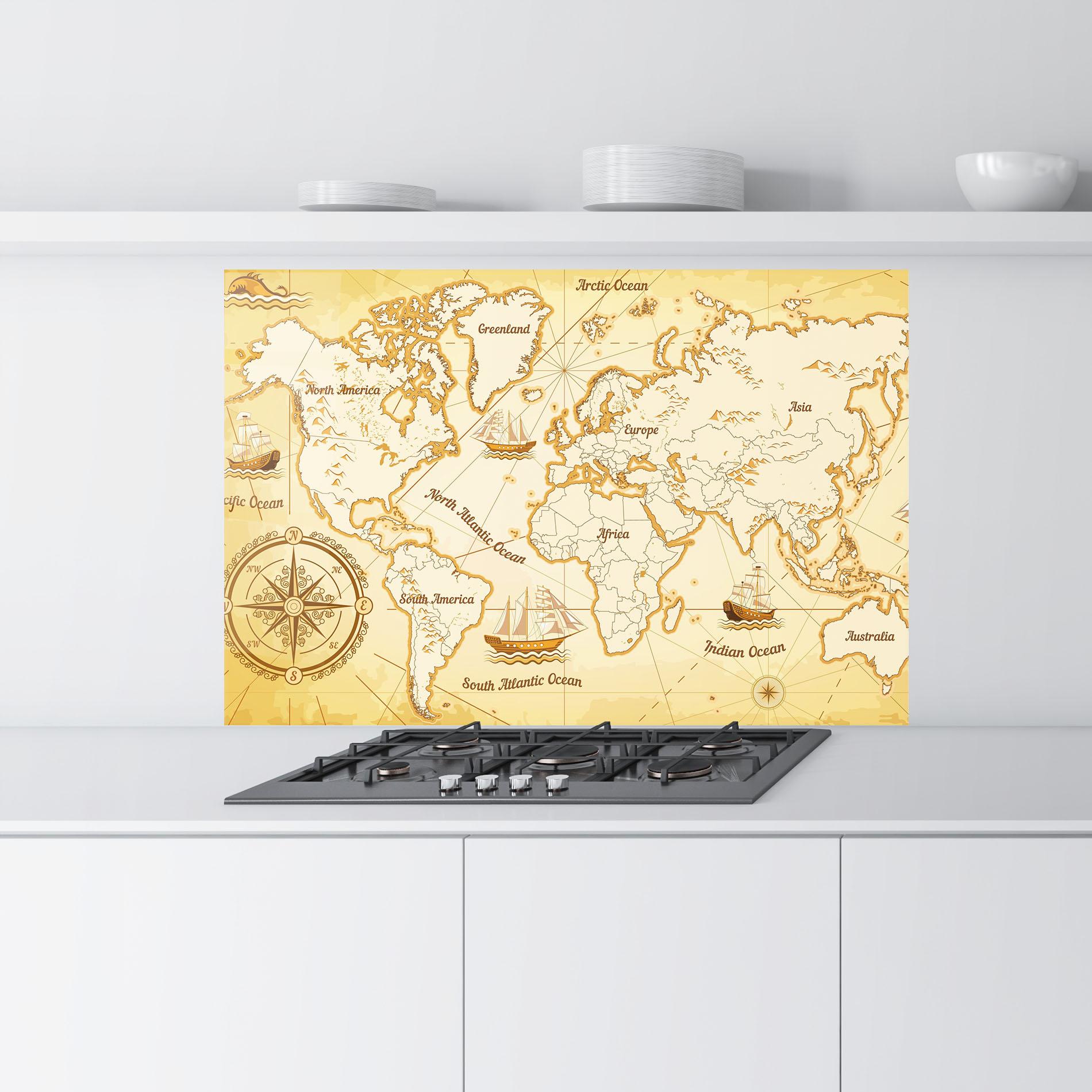 Konyhai üveg hátfal Gold Old Map mockup 9