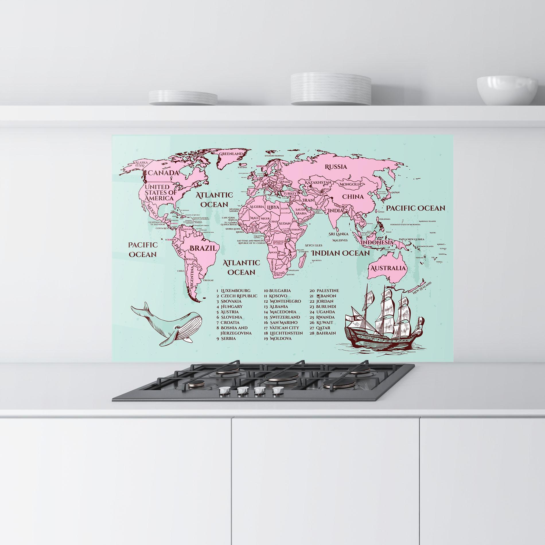 Konyhai üveg hátfal Pink Pirate Map mockup 9
