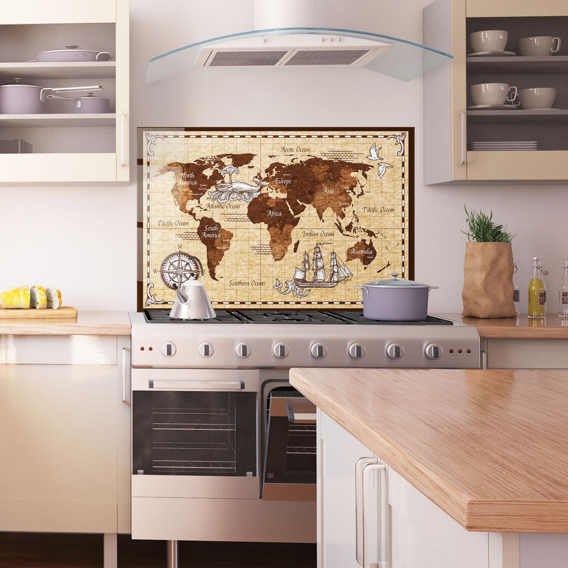 Konyhai üveg hátfal Brown Old Map mockup 1