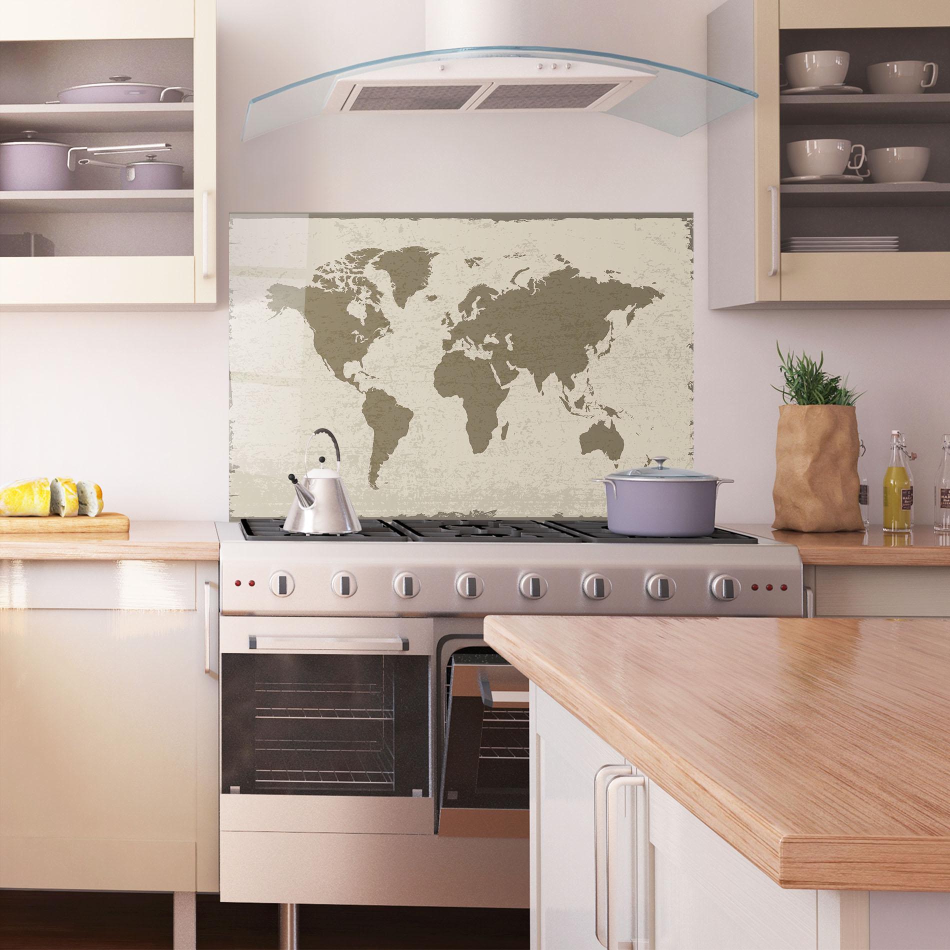 Konyhai üveg hátfal World Brown Map mockup 1