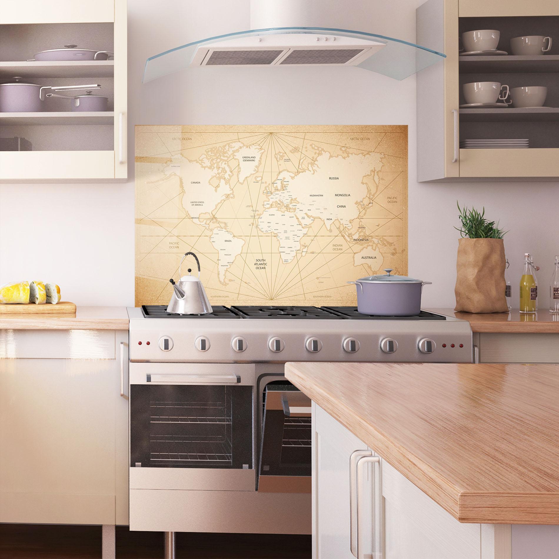 Konyhai üveg hátfal World Vintage Map mockup 1