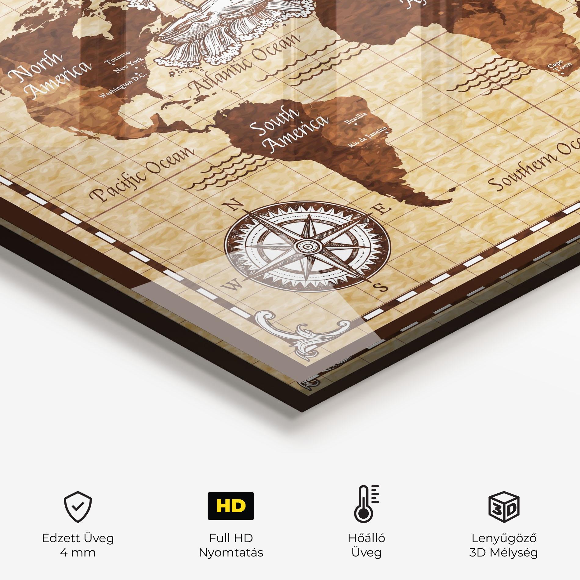 Konyhai üveg hátfal Brown Old Map mockup 2