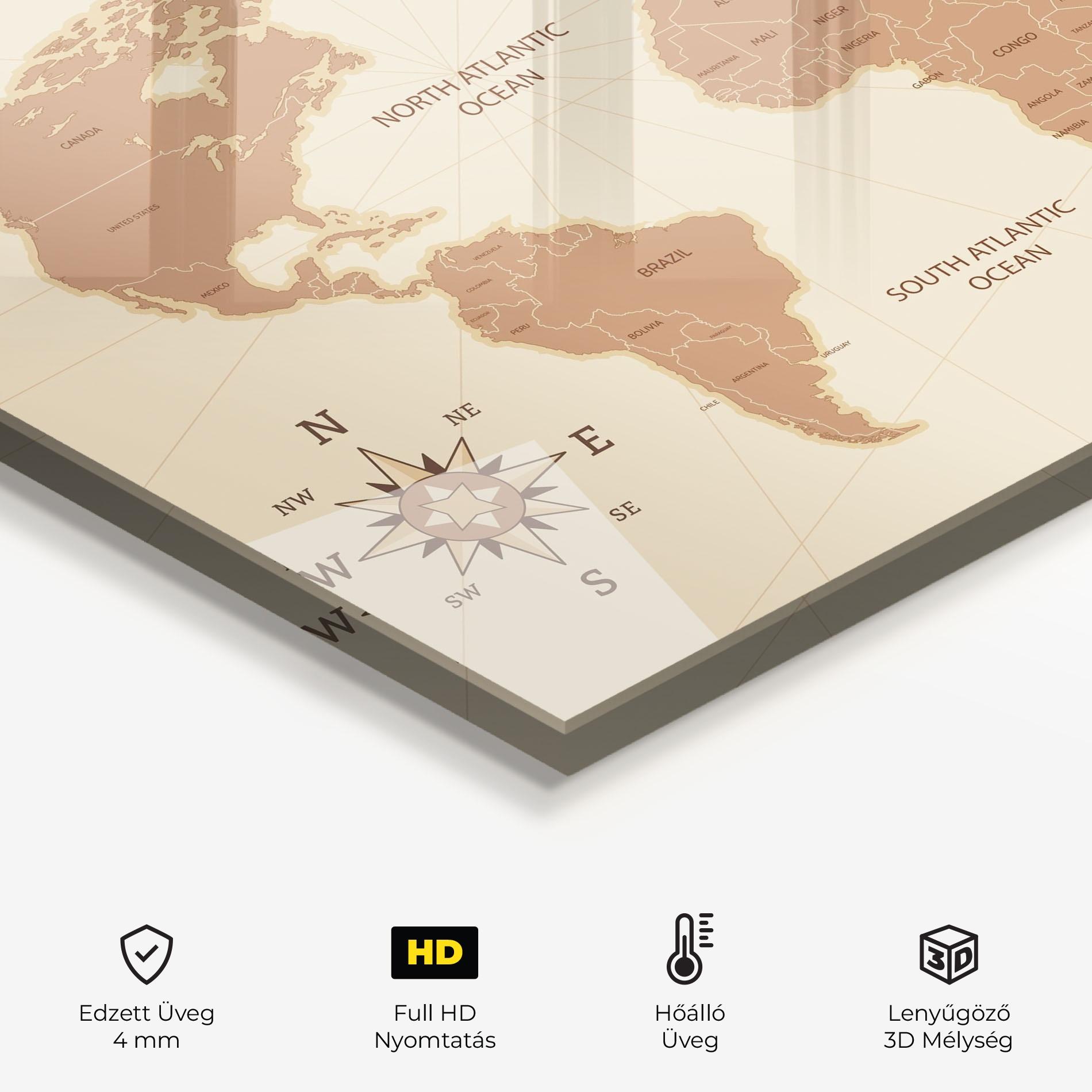 Konyhai üveg hátfal Cream Map Vintage mockup 2