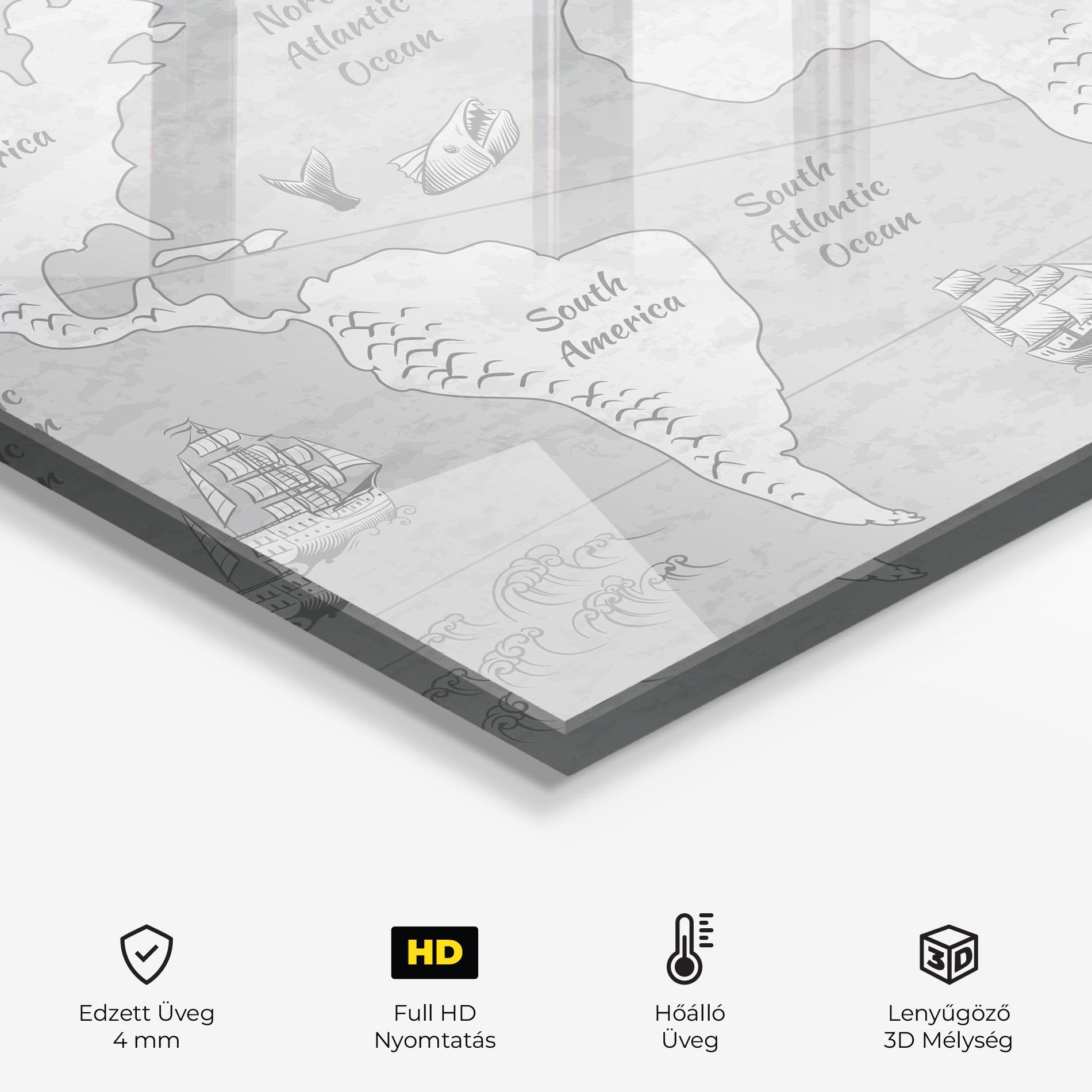 Konyhai üveg hátfal Grey Old Map mockup 2