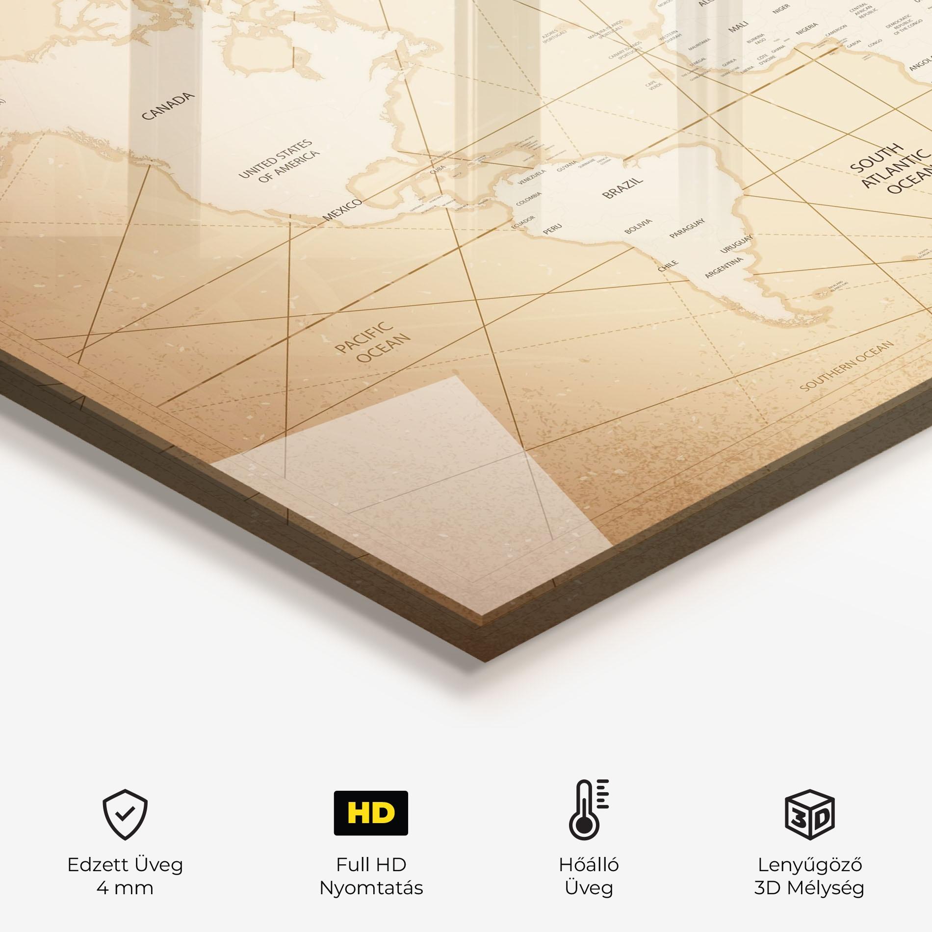 Konyhai üveg hátfal World Vintage Map mockup 2