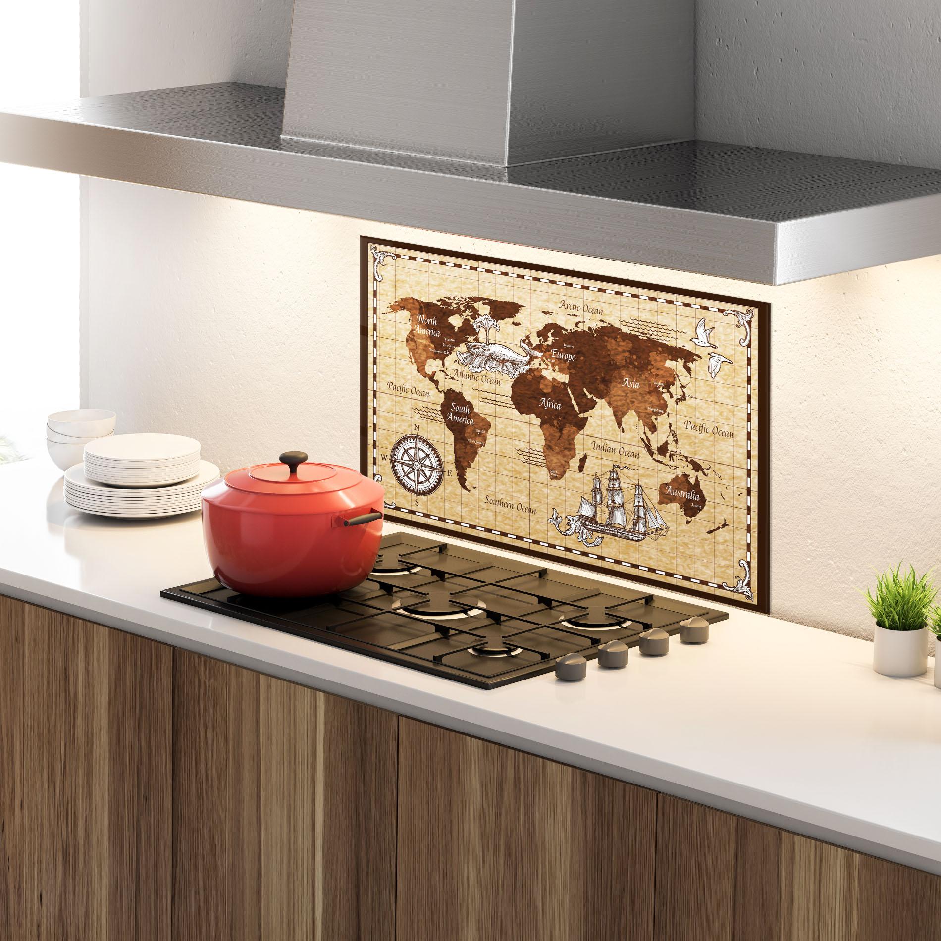 Konyhai üveg hátfal Brown Old Map mockup 4