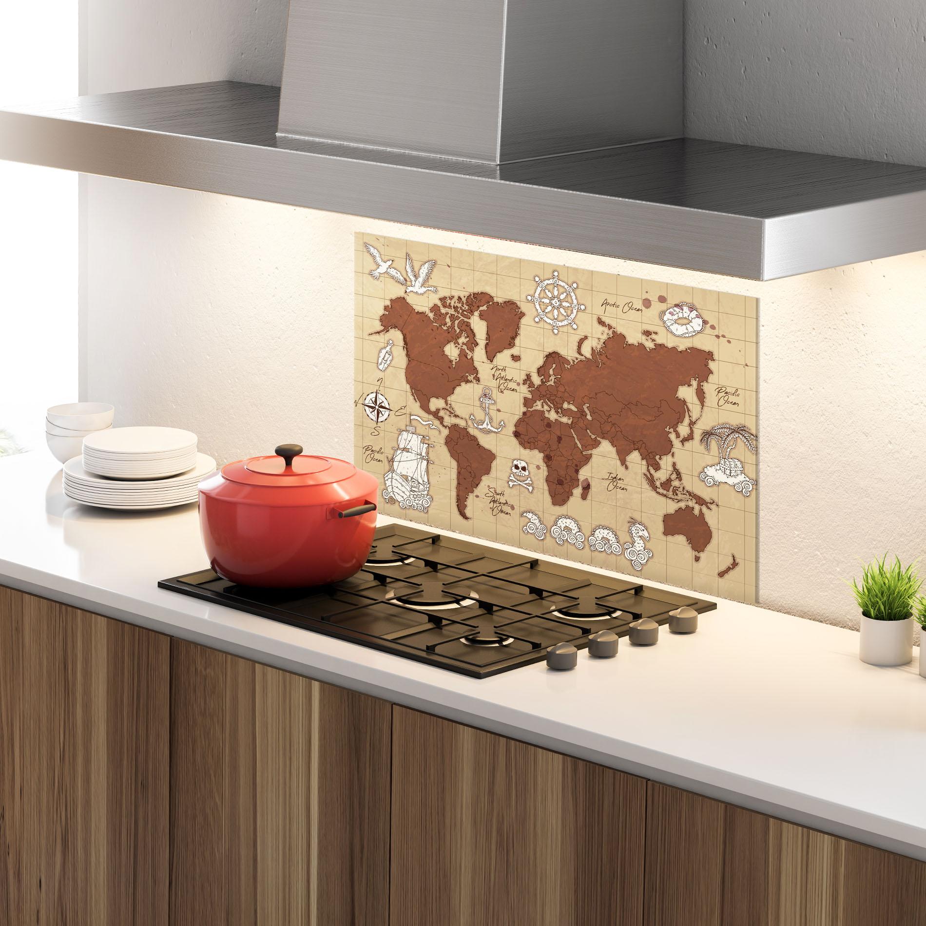 Konyhai üveg hátfal Old Pirate Map mockup 4