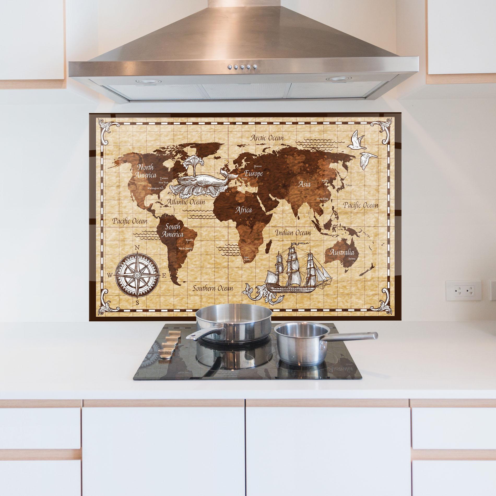 Konyhai üveg hátfal Brown Old Map mockup 5