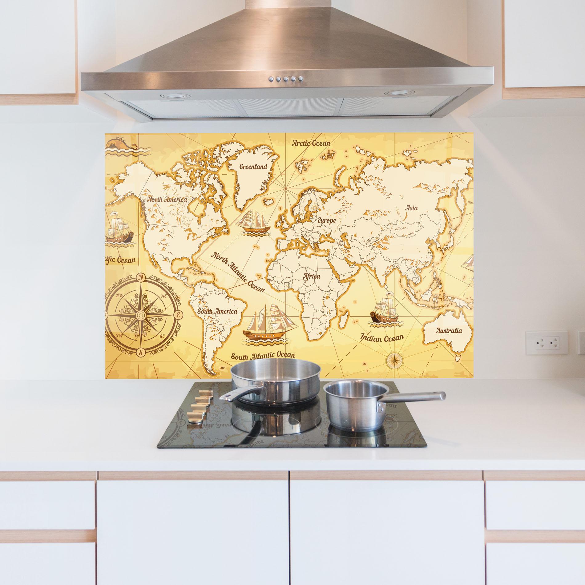 Konyhai üveg hátfal Gold Vintage Map mockup 5
