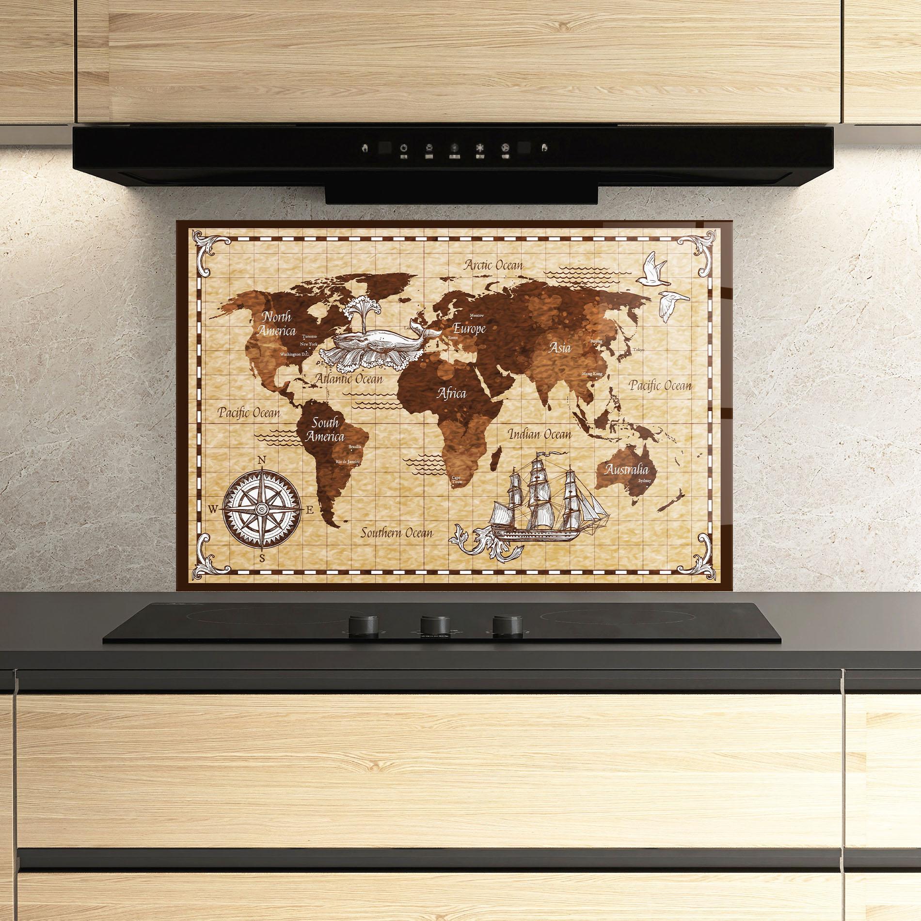 Konyhai üveg hátfal Brown Old Map mockup 3