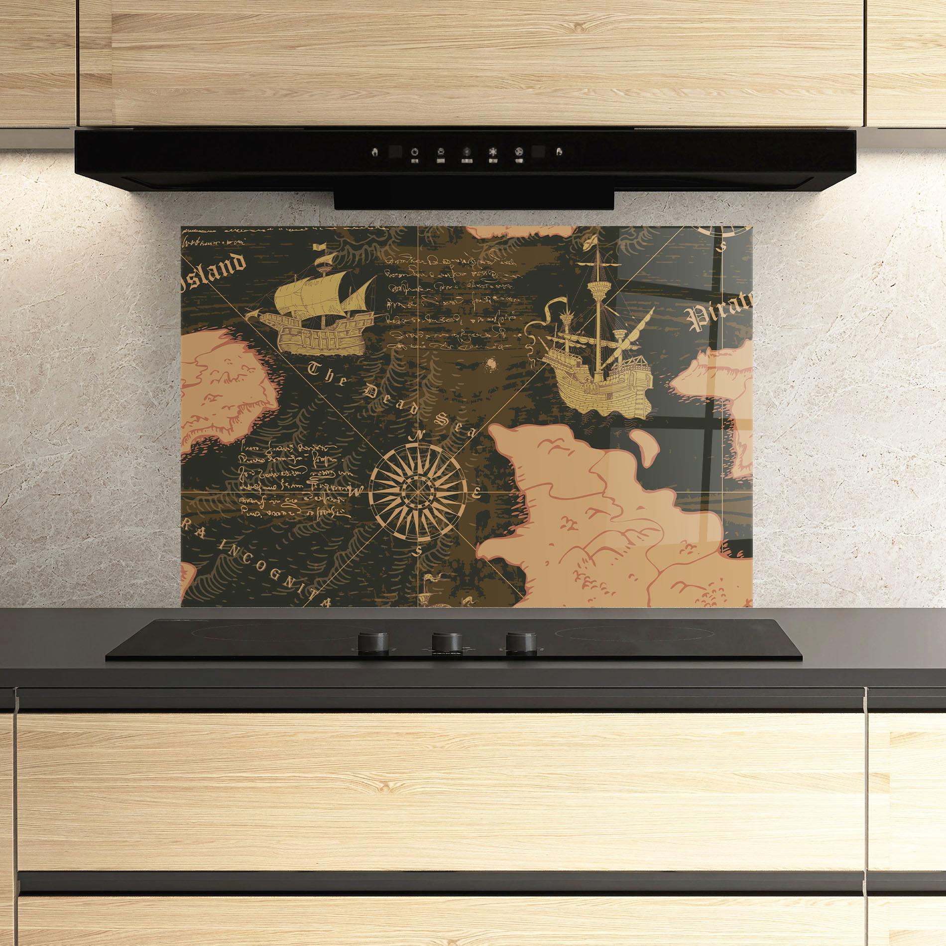 Konyhai üveg hátfal Cool Old Map mockup 3