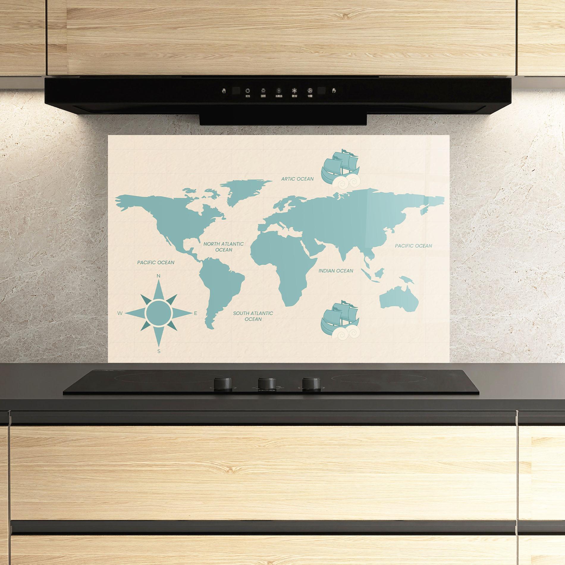 Konyhai üveg hátfal Cream Blue Map mockup 3